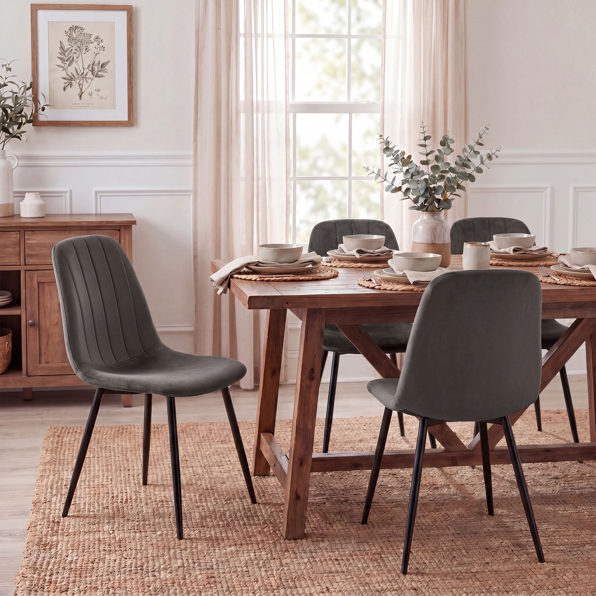 Lot de 4 chaises de salle a manger Baxter en velours