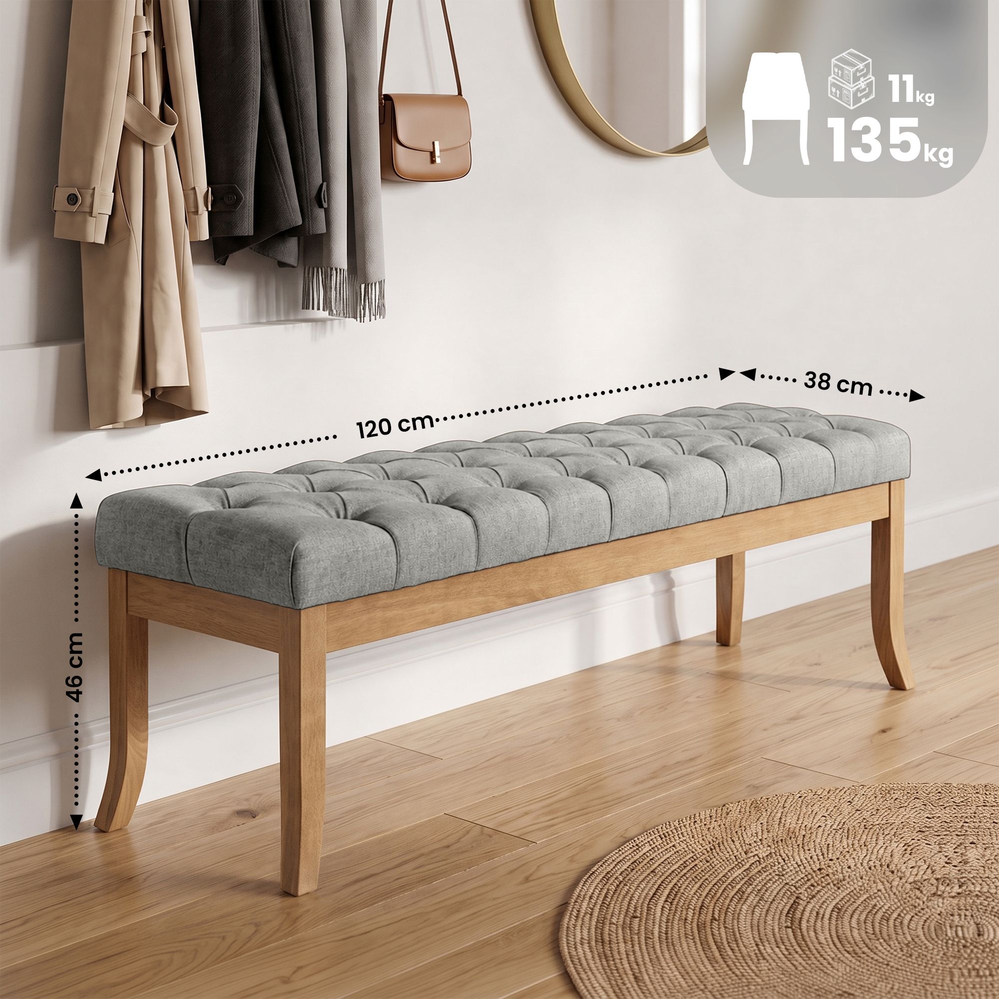 Banquette Ramses en tissu avec piètement en bois clair