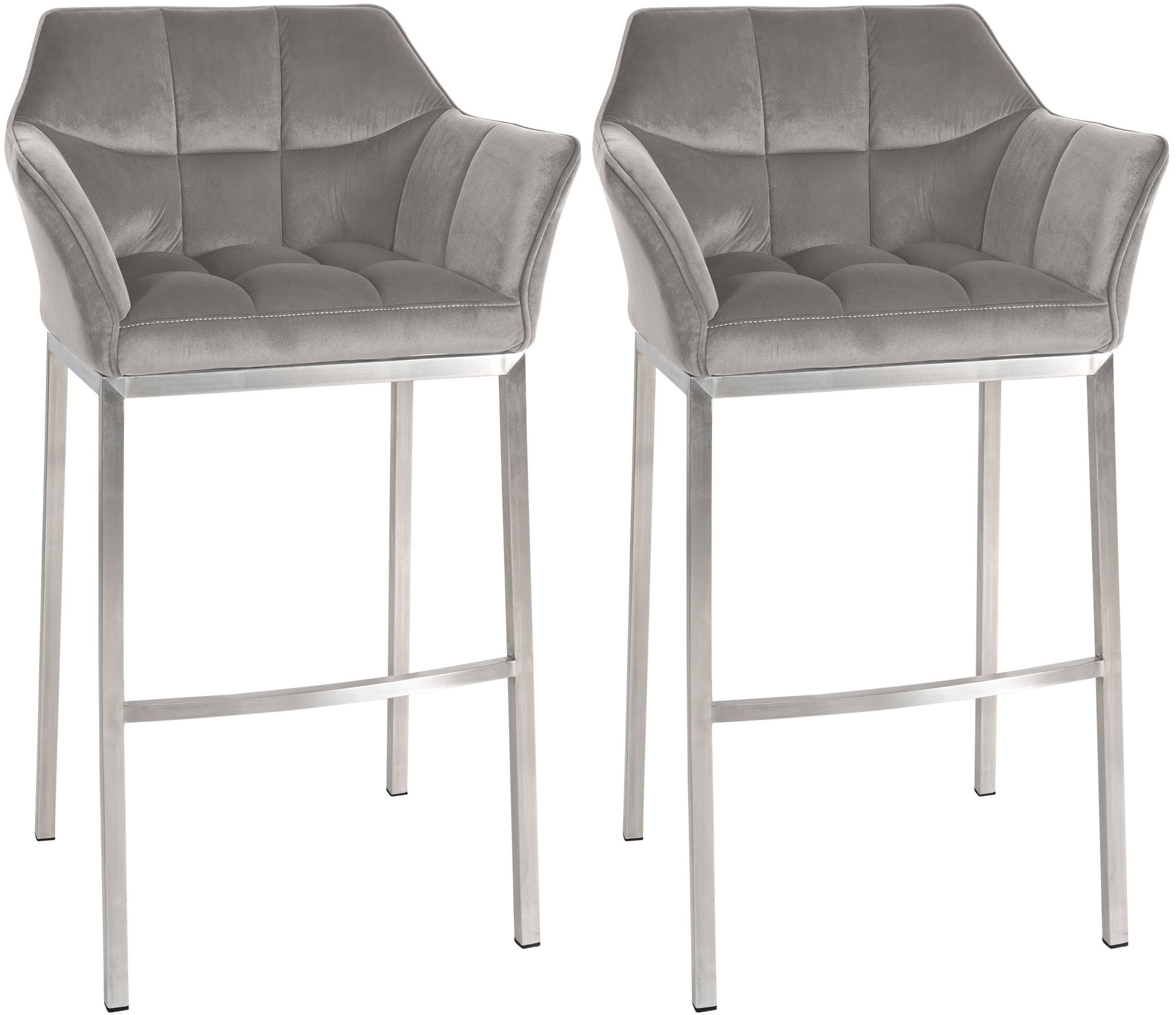 Lot de 2 tabourets de bar Damaso en velours avec piètement à quatre pieds