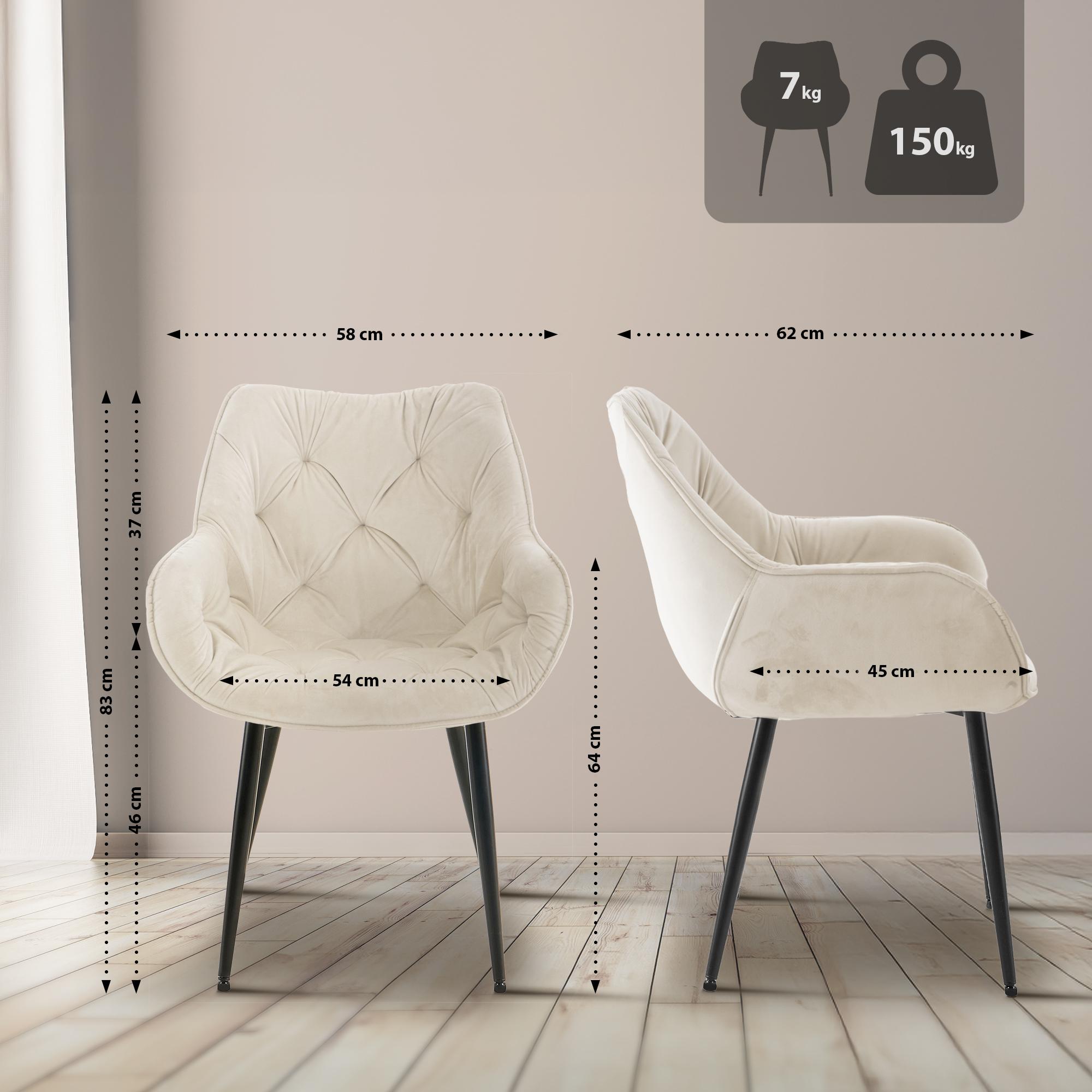 Lot de 4 Chaises de salle à manger Tanna en Velours Piètement en Métal noir