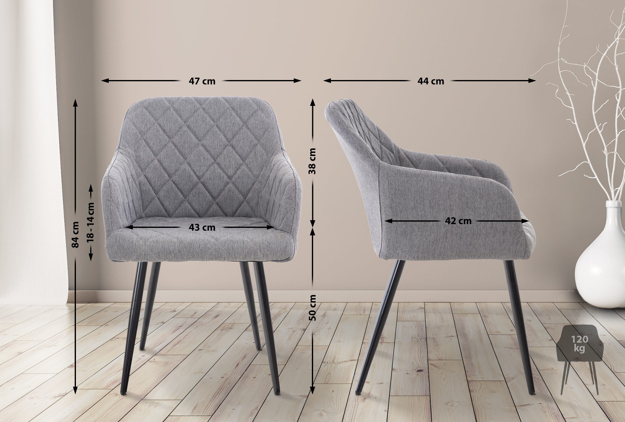 Lot de 4 chaises de salle à manger Shila avec Piètement en Métal noir