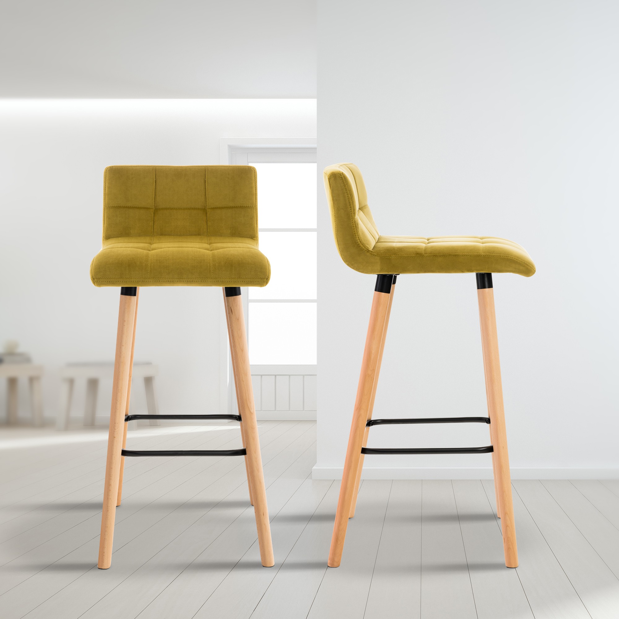 Lot de 2 tabourets de bar Lincoln velours