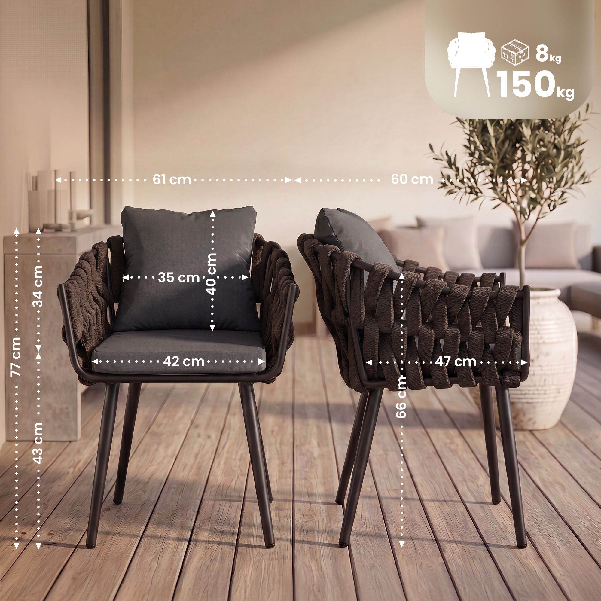Fauteuil de jardin Naxos taupe avec coussin d'assise