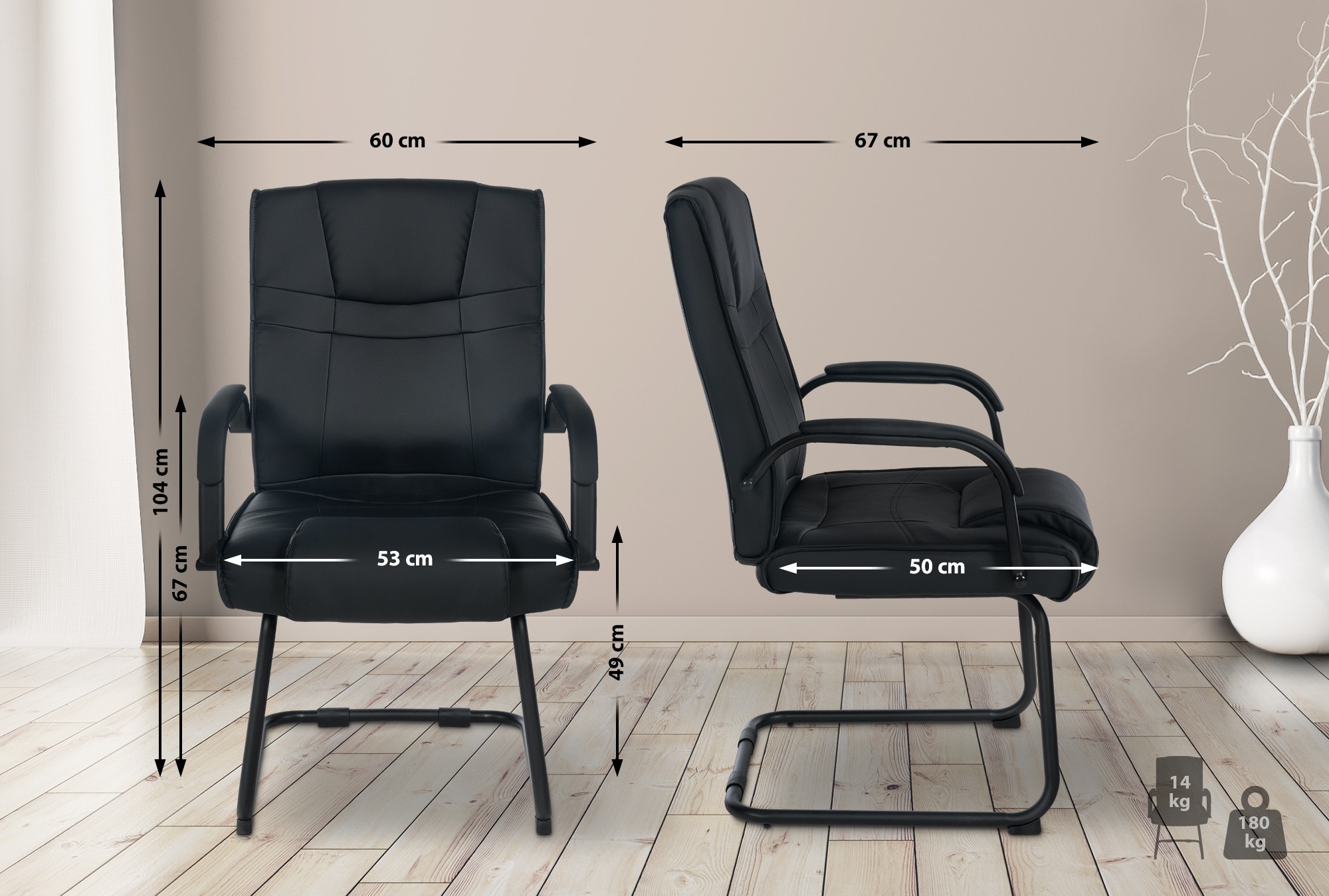 Lot de 2 Chaises Cantilever Attila en Similicuir avec accoudoirs