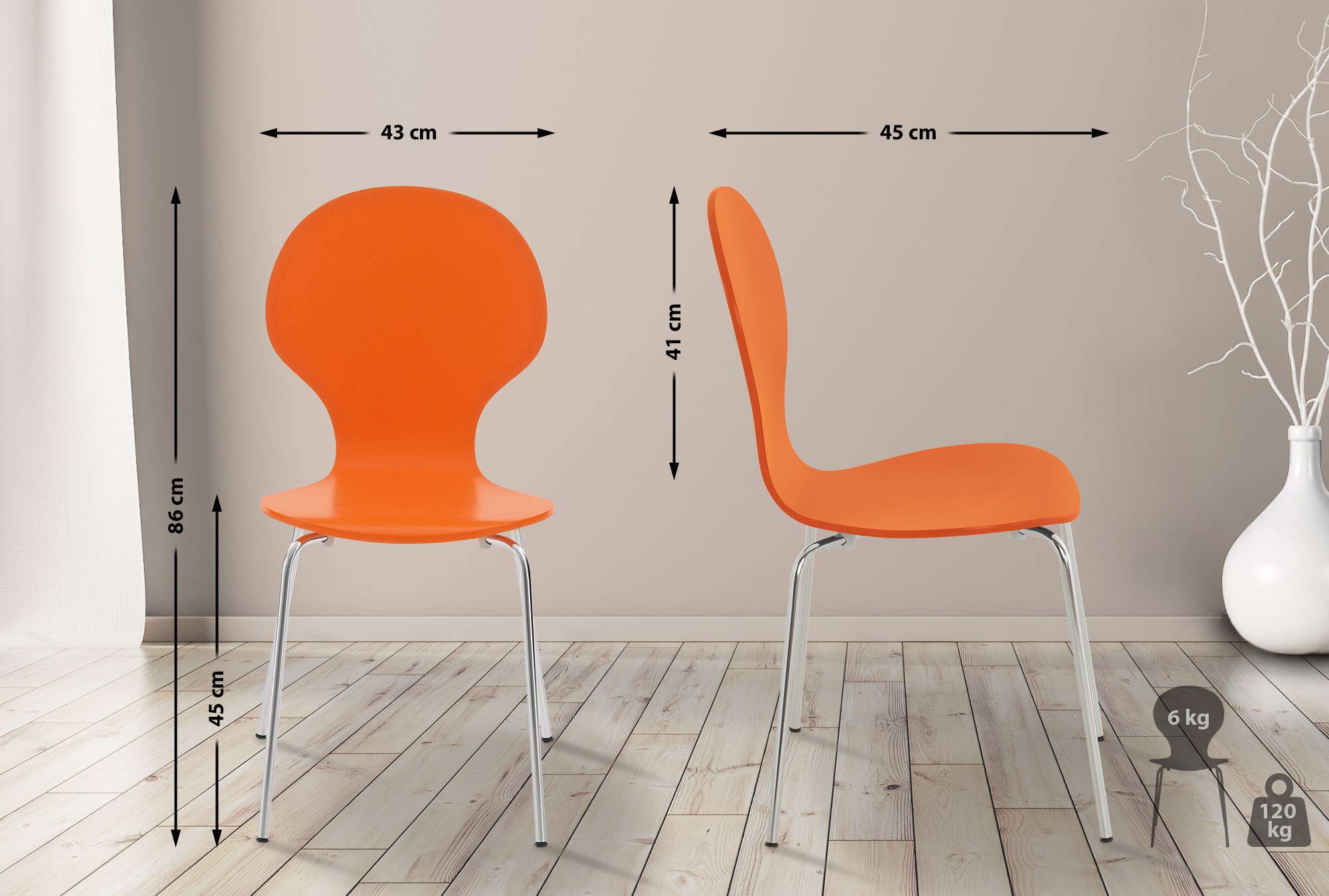 Lot de 16 chaises empilables en bois Diego
