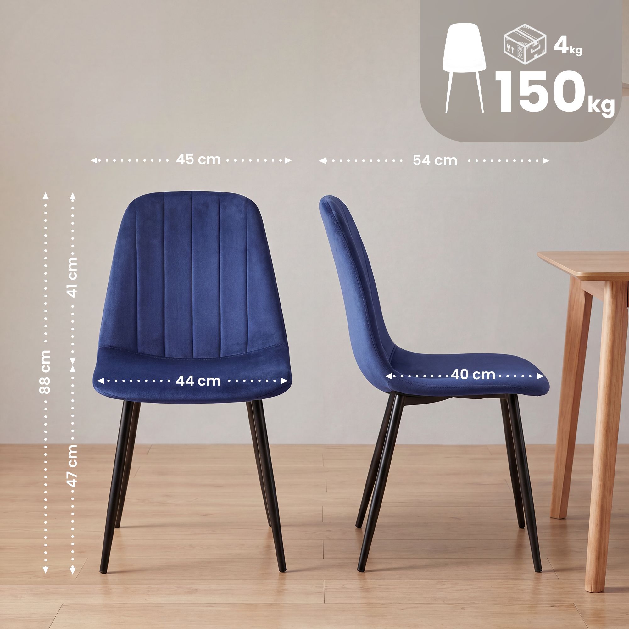 Lot de 4 chaises de salle a manger Baxter en velours