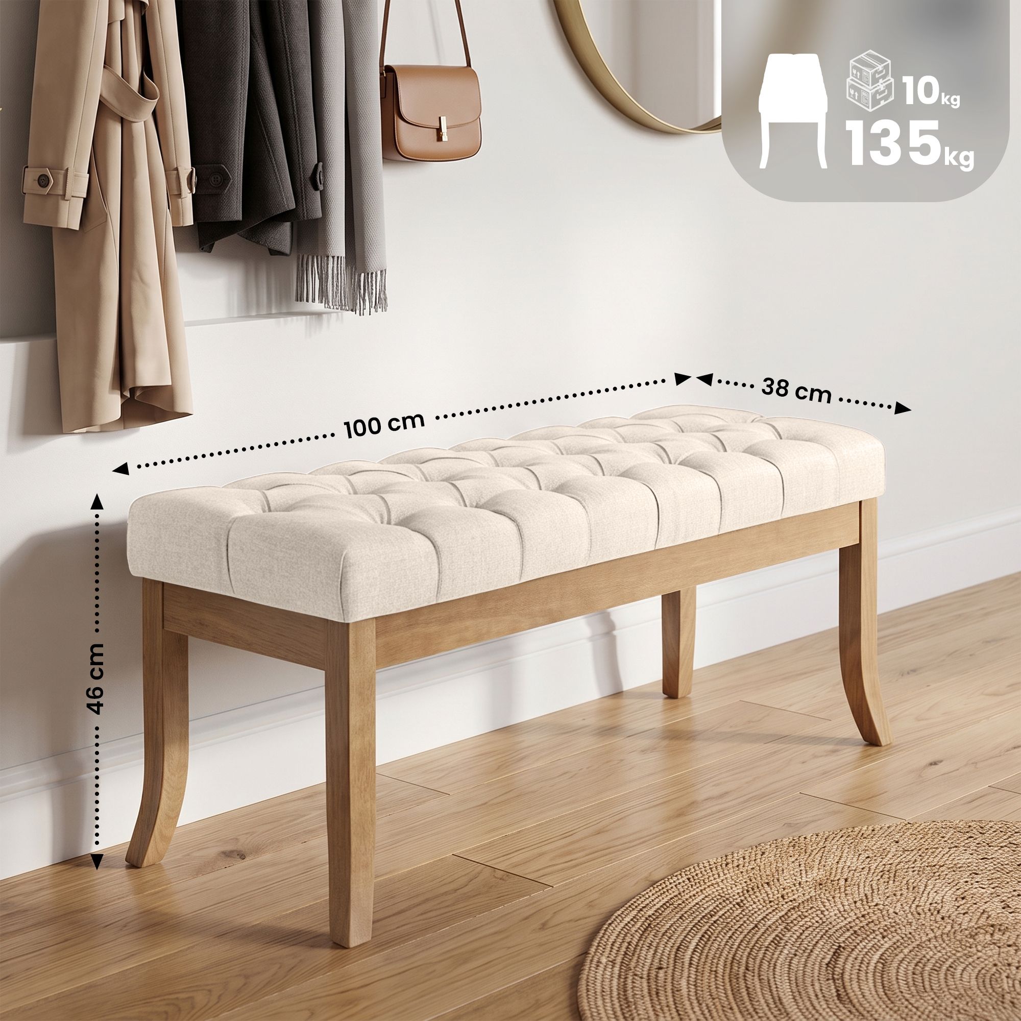 Banquette Ramses en tissu avec piètement en bois clair