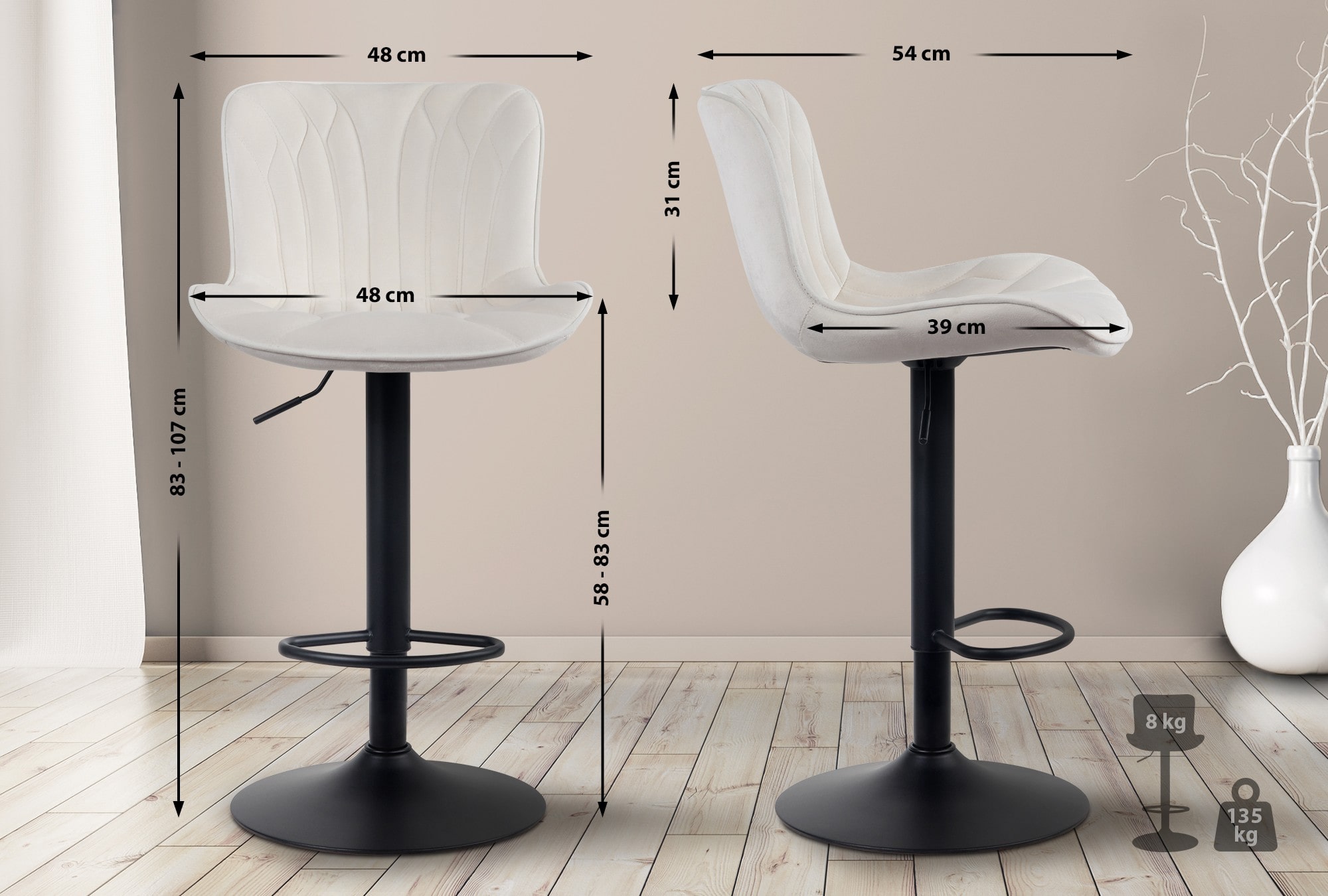 Lot de 2 Tabourets de bar Linus Pied en Métal réglable pivotant