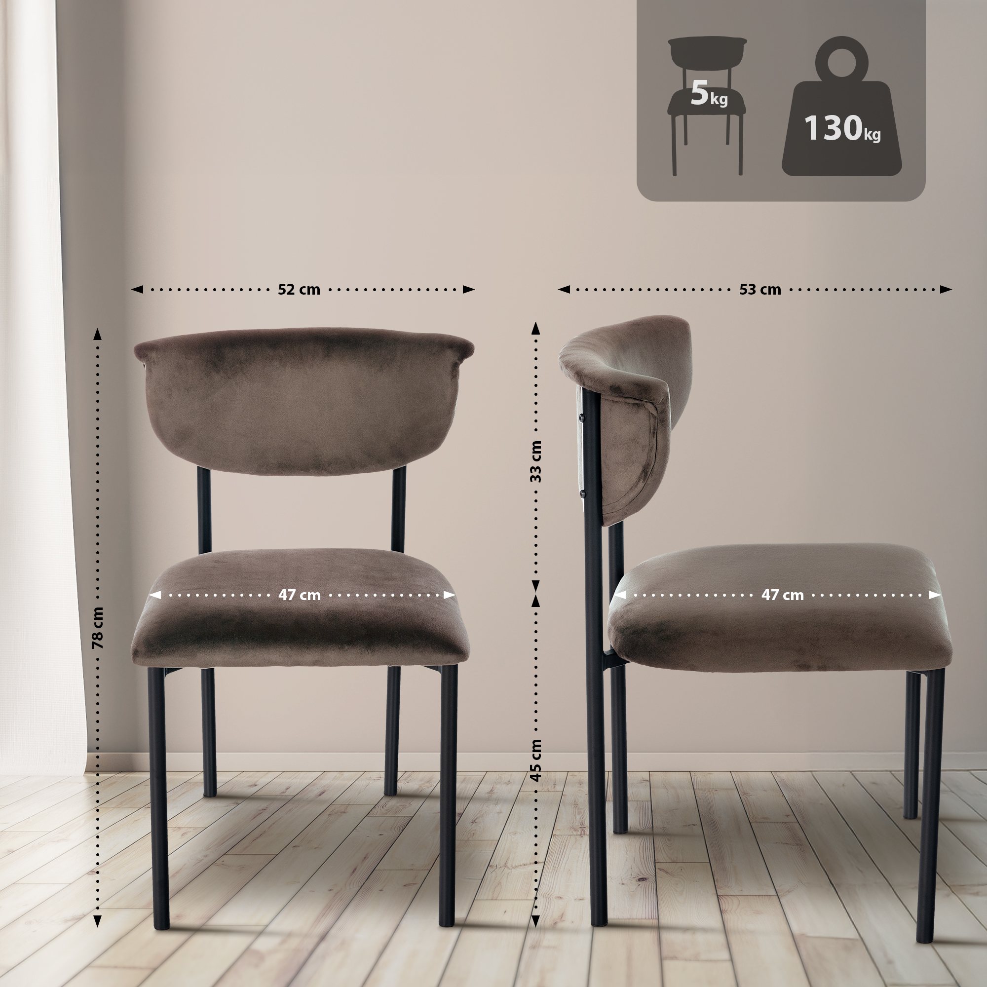 Lot de 2 chaises de salle à manger Gambell en velours