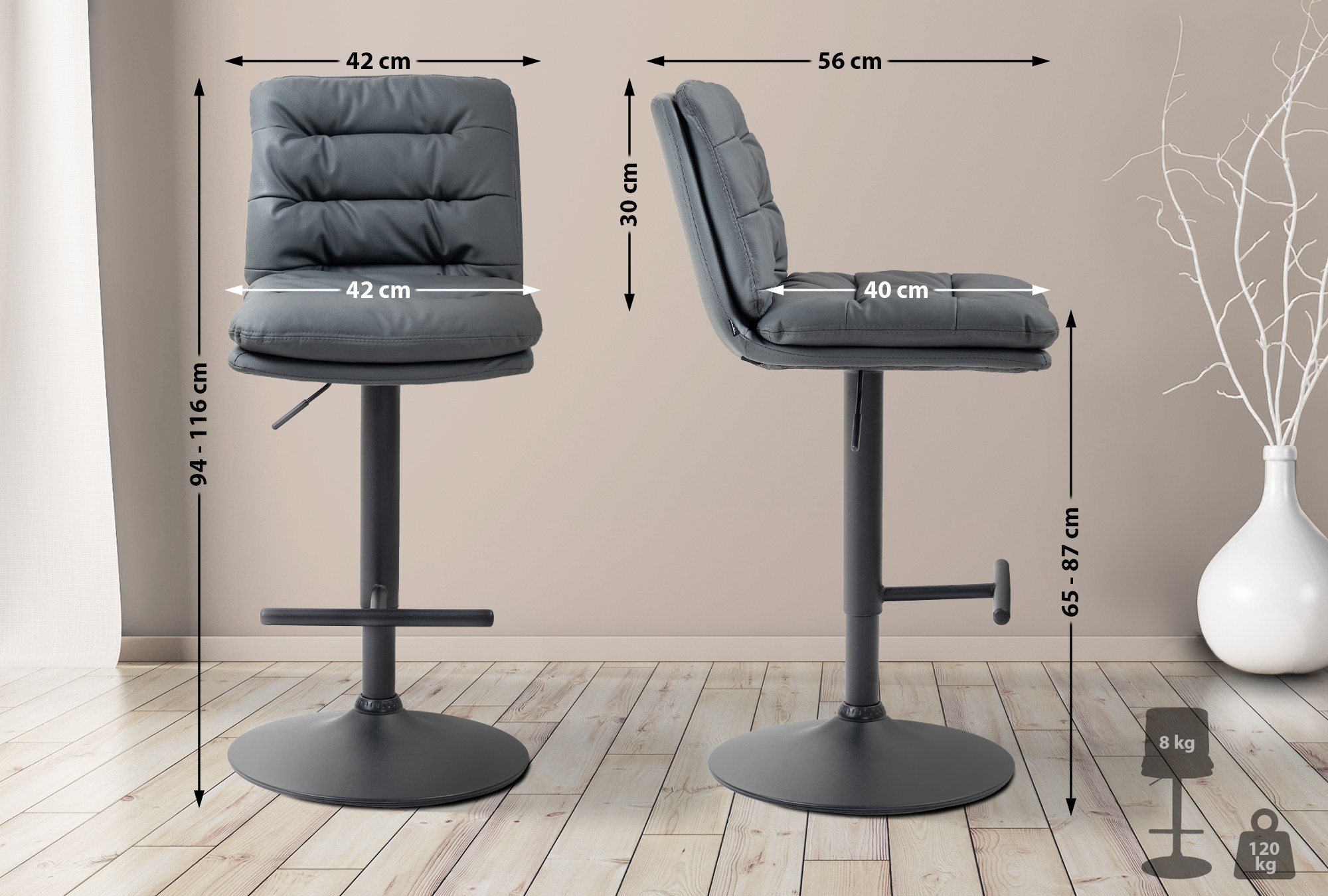 Lot de 2 tabourets de bar Damar en similicuir