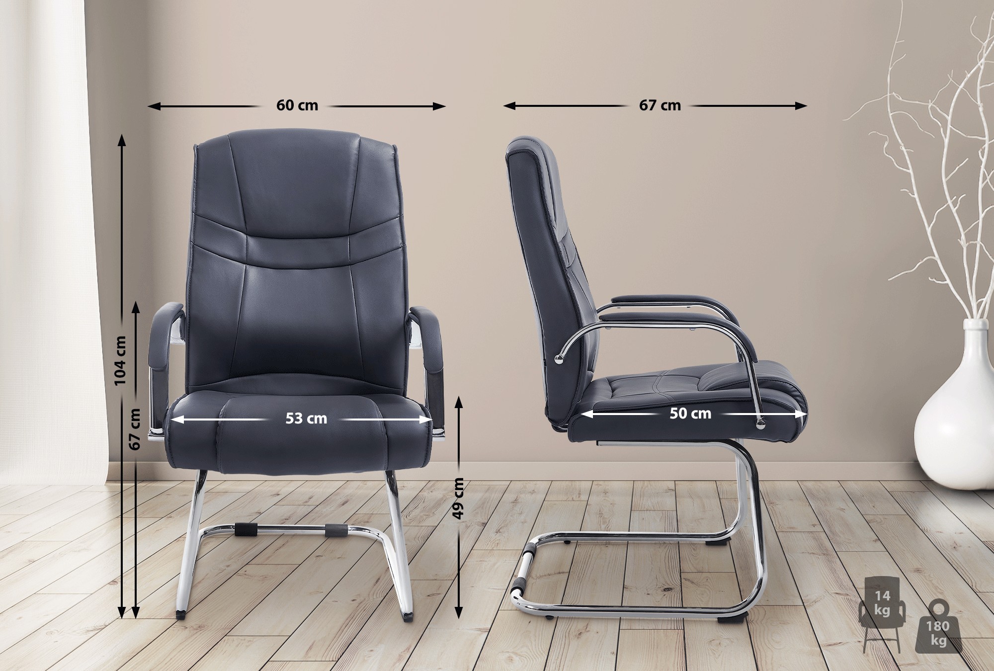 Lot de 2 Chaises Cantilever Attila en Similicuir avec accoudoirs