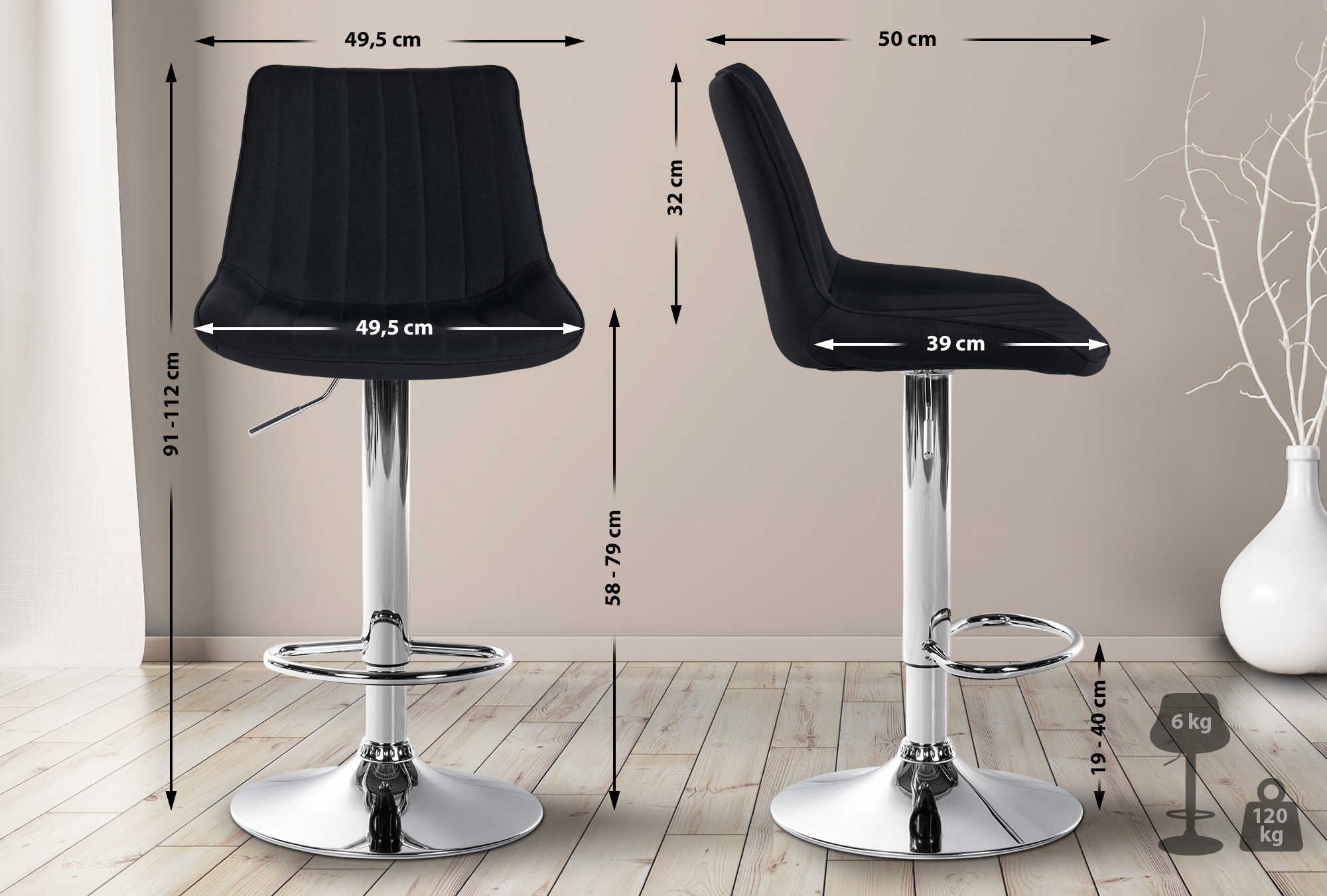 Tabouret de bar Toni en Tissu Pied trompette en Métal