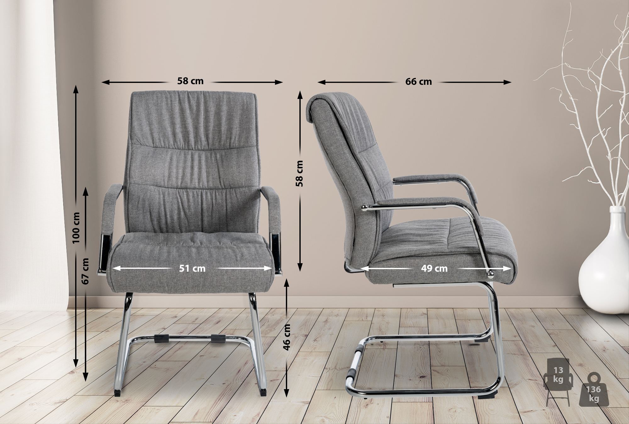 Lot de 2 chaises visiteurs Sievert tissu