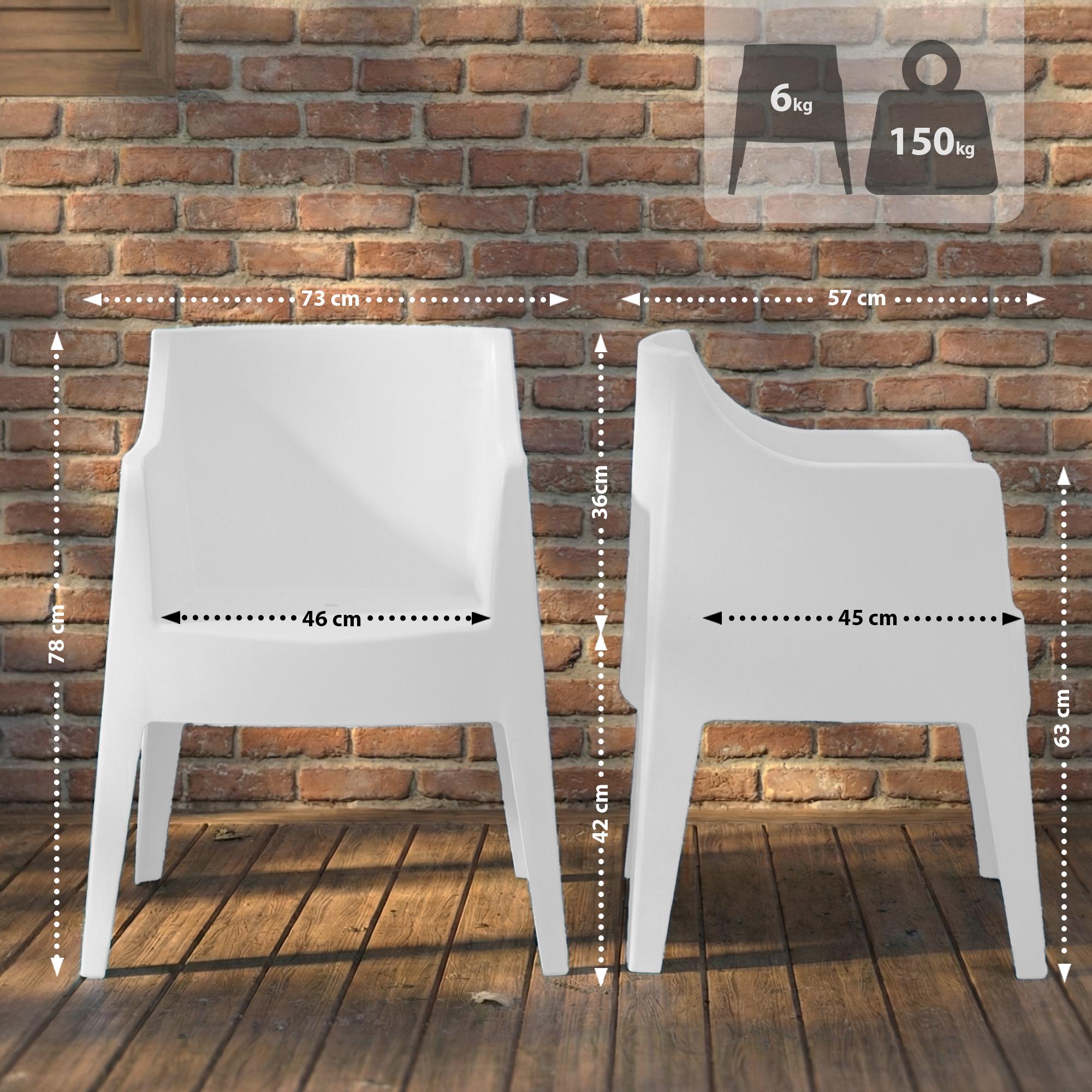 Lot de 6 Chaises de Jardin Bartal Empilables en Polypropylène Résistant aux UV et Intempéries - Fauteuils d'Extérieur Design