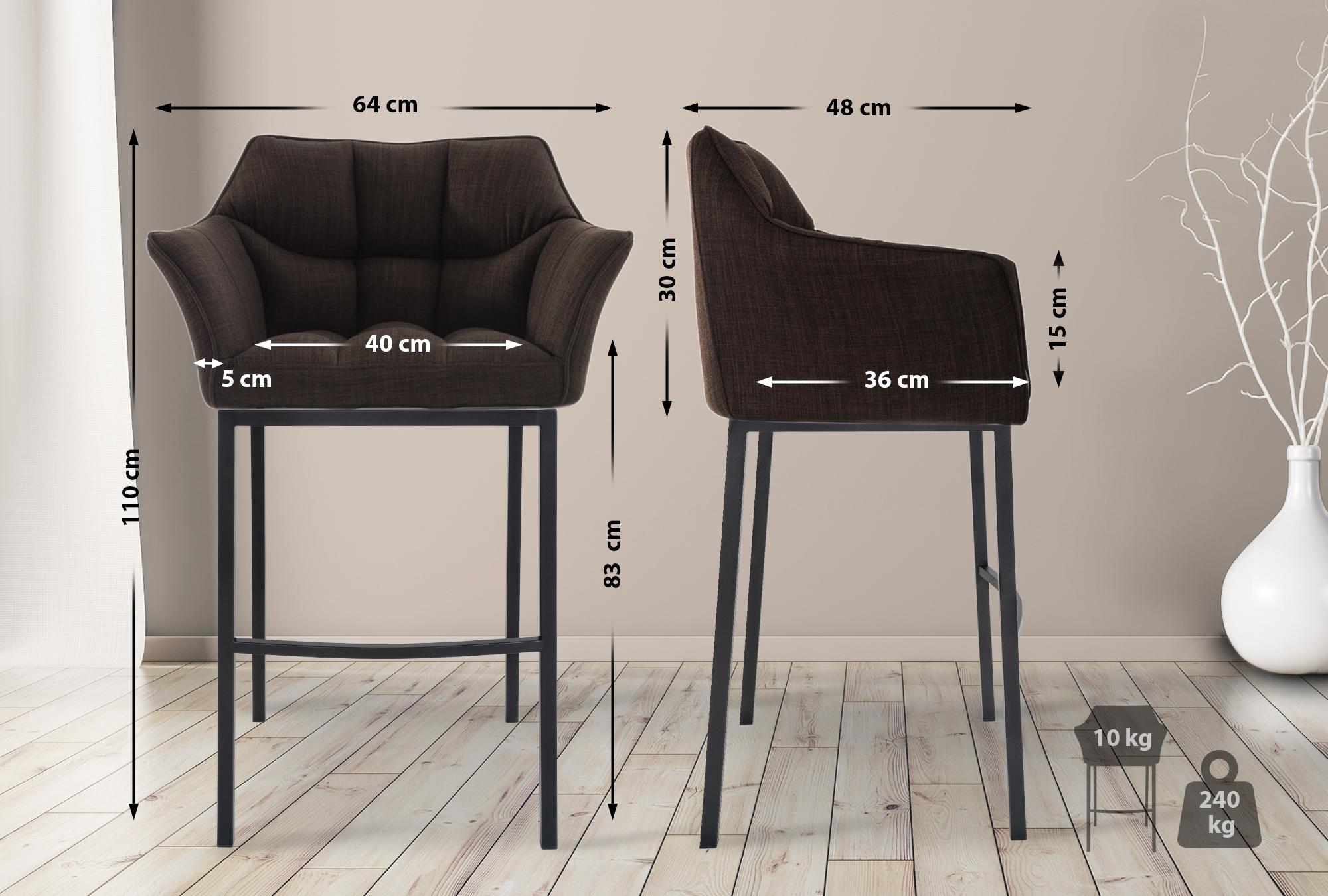 Tabouret de bar Damaso en tissu avec cadre à quatre pieds