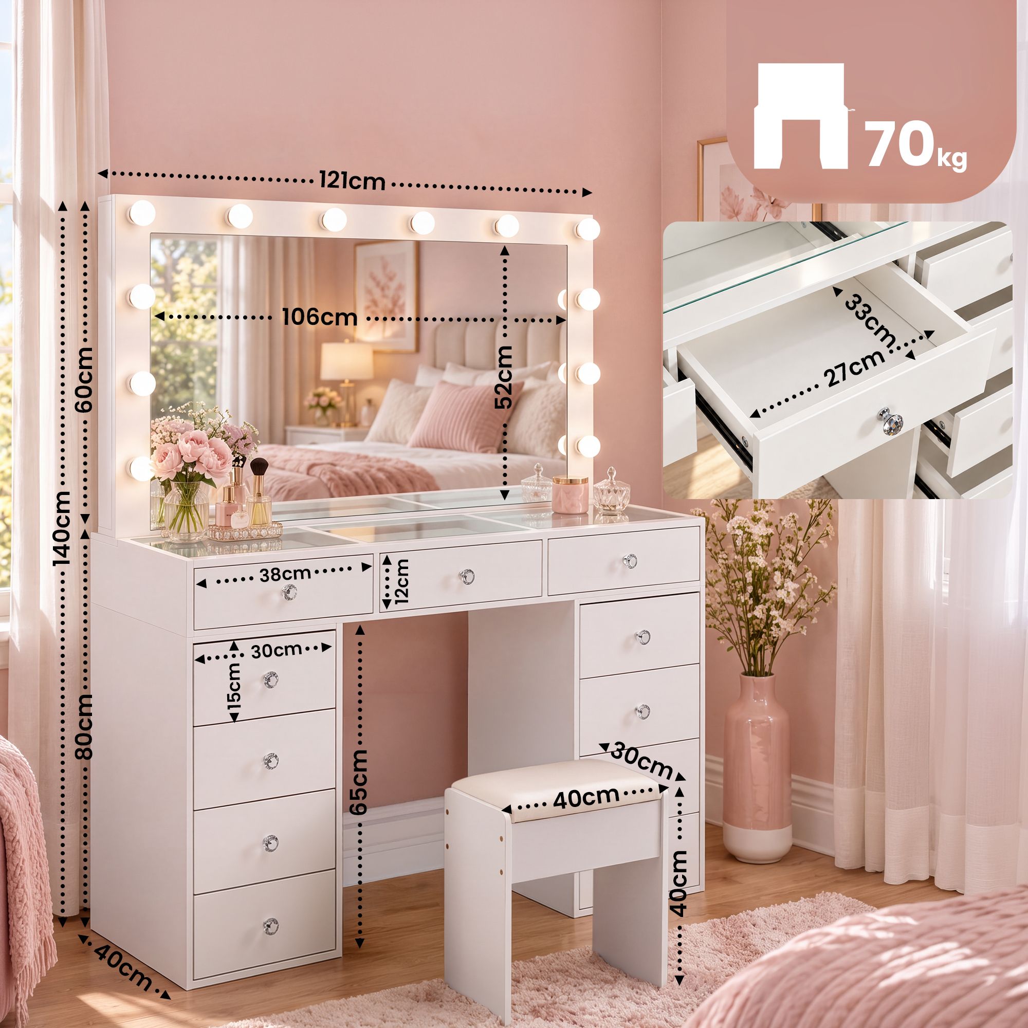 Coiffeuse Arelia avec tabouret