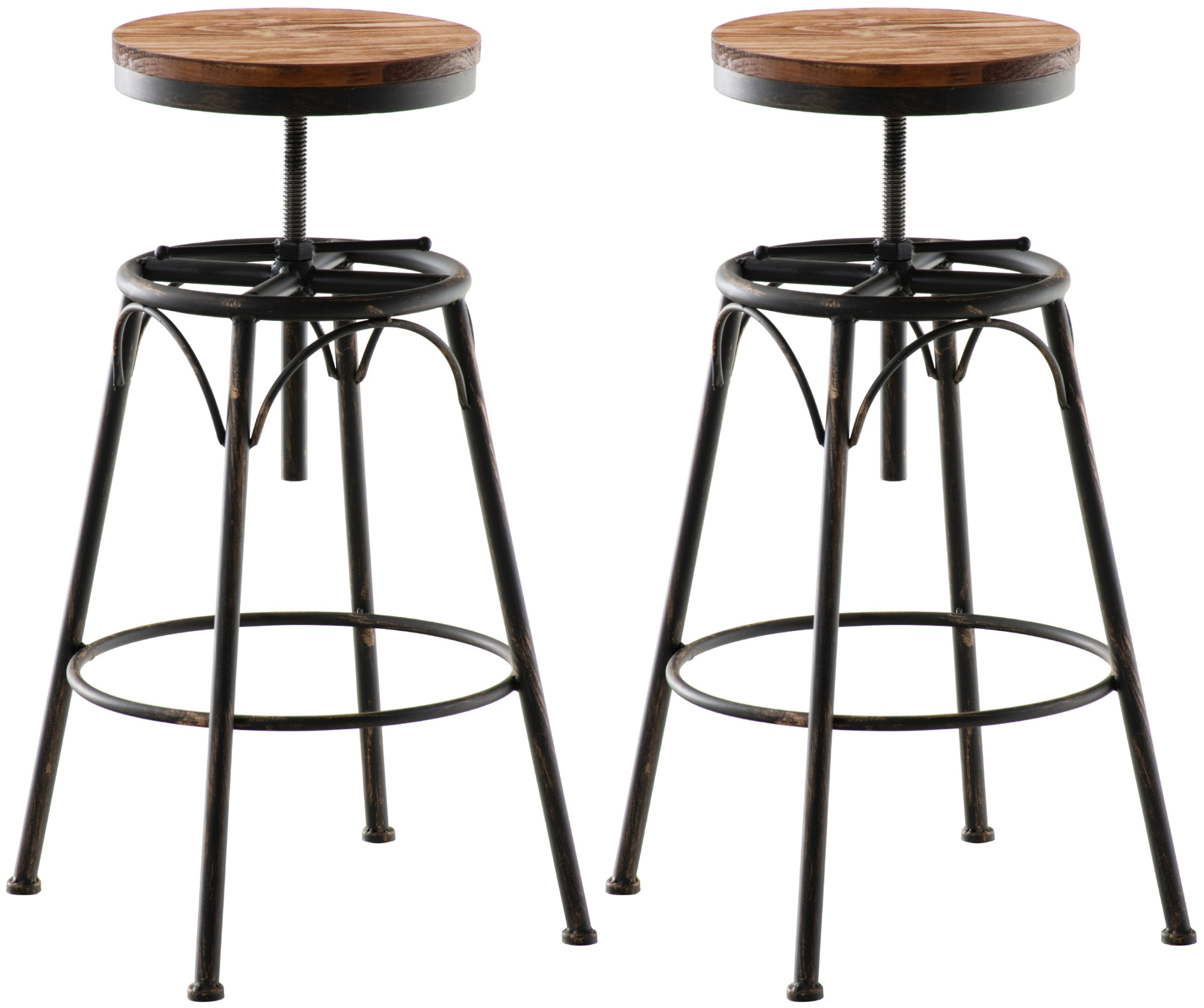 Lot de 2 tabourets de bar Beam avec assise en bois au style industriel