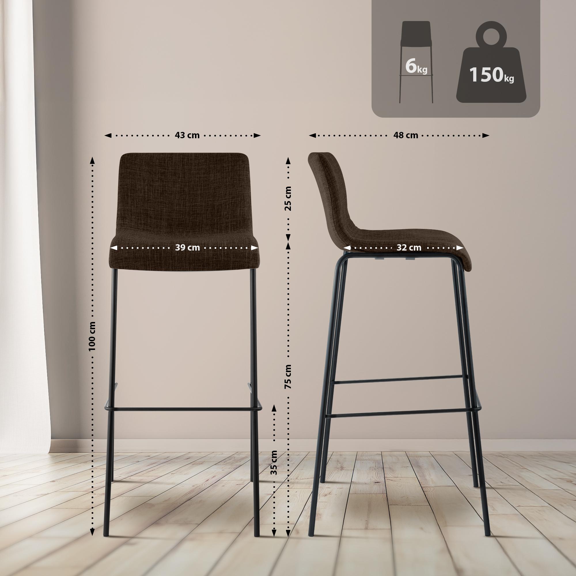 Lot de 2 tabourets de bar Hover en tissu, pieds metalliques