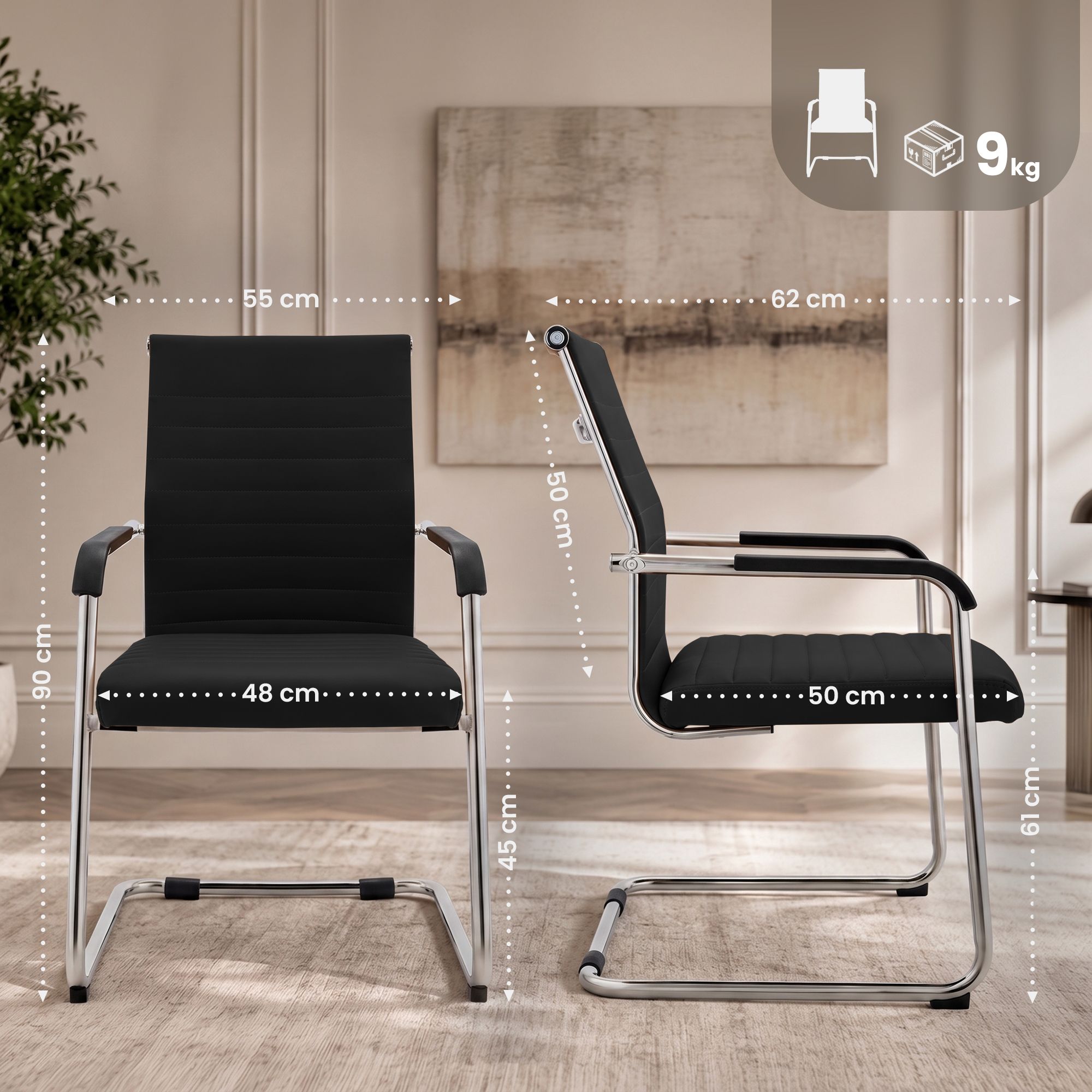 Lot de 2 chaises cantilever Hakon, aspect cuir
