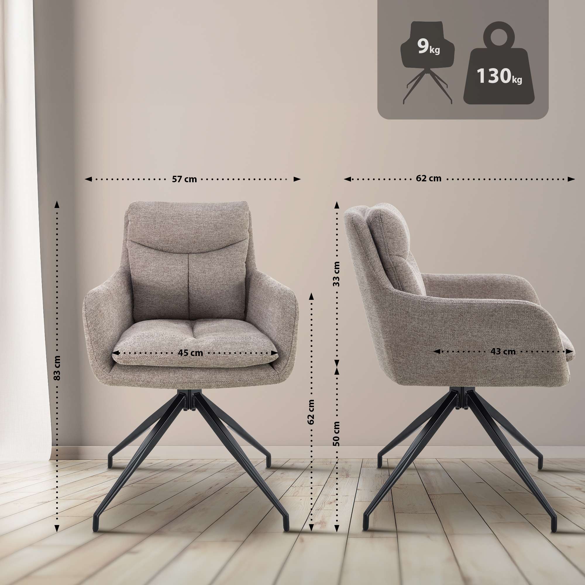 Lot de 2 chaises de salle à manger Somers tissu