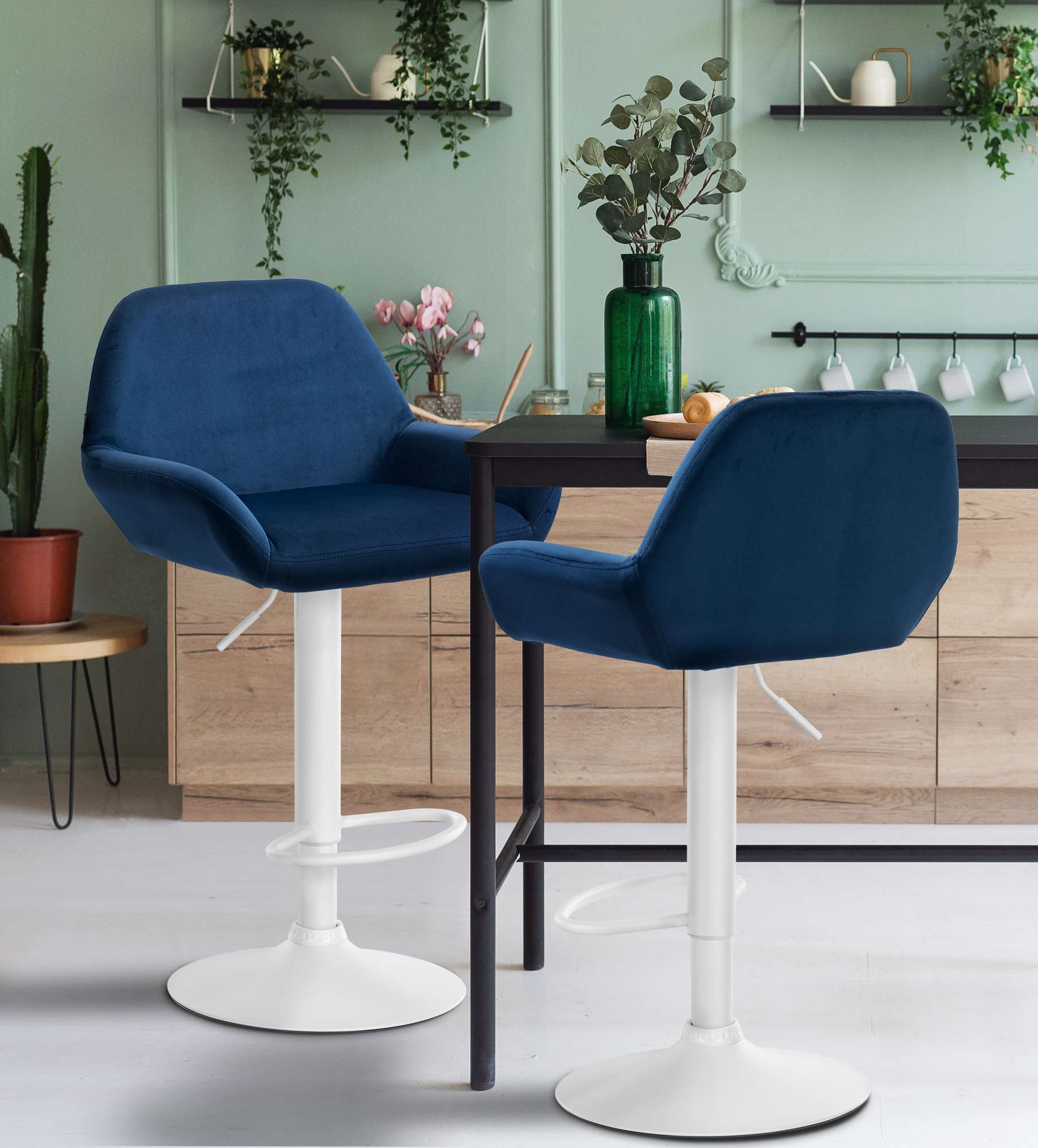 Tabouret de bar Braga Velours avec pied en métal réglable et pivotant