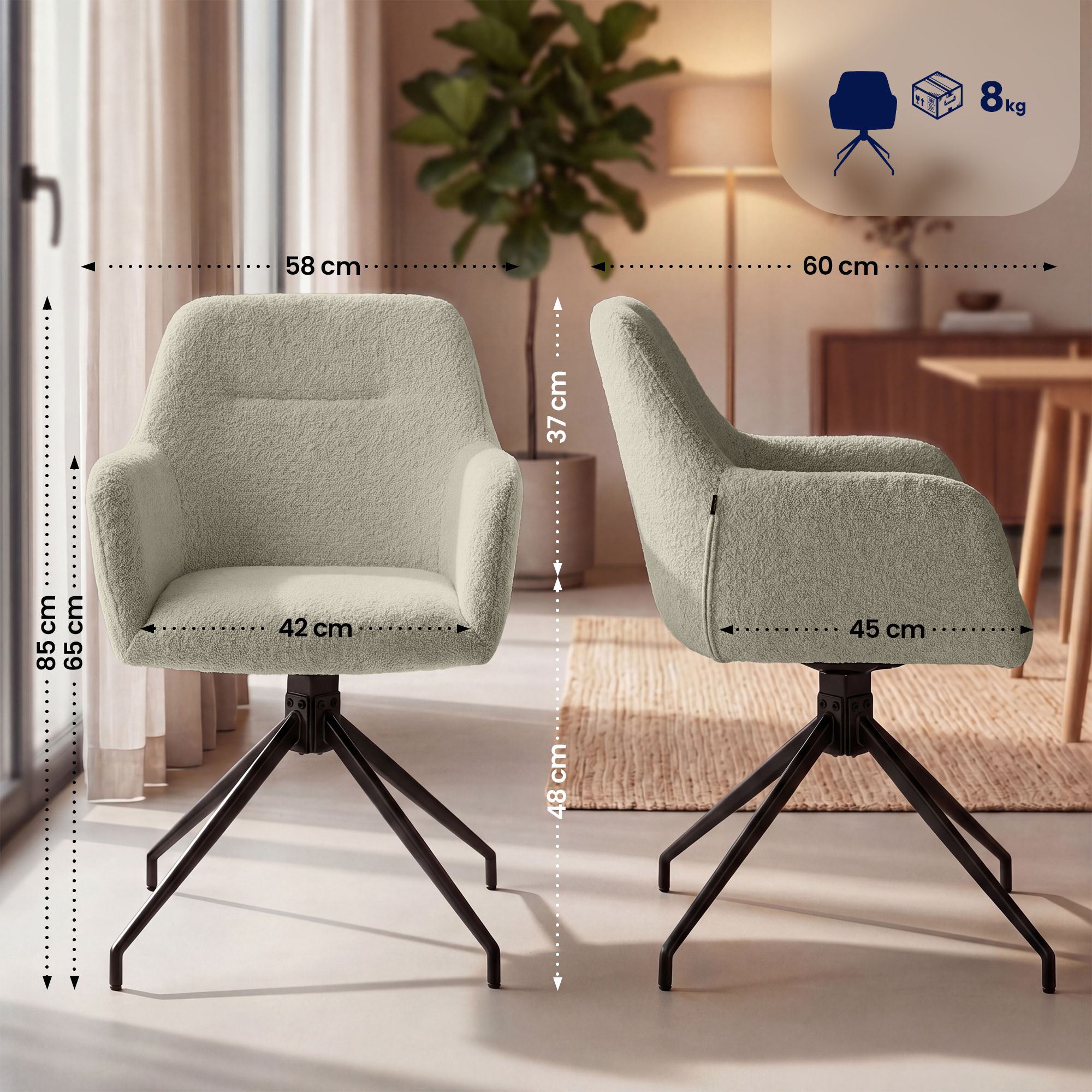Chaise de salle a manger Merlinda en tissu teddy