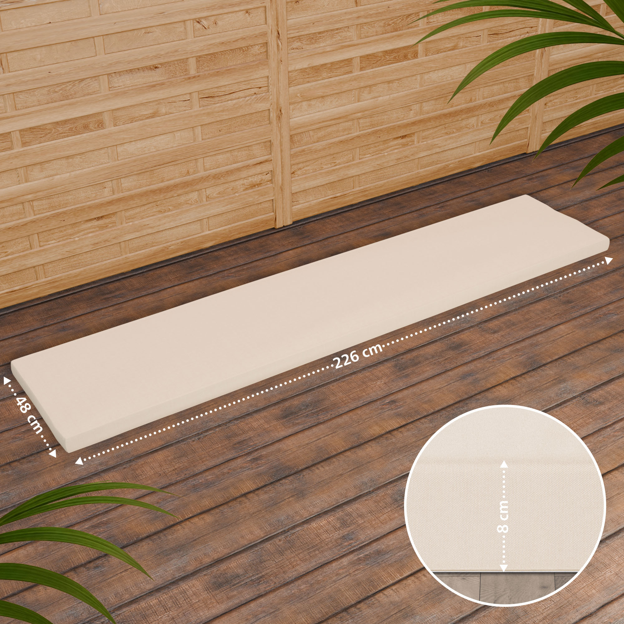 Banc de jardin en teck Daxon avec coussin d'assise