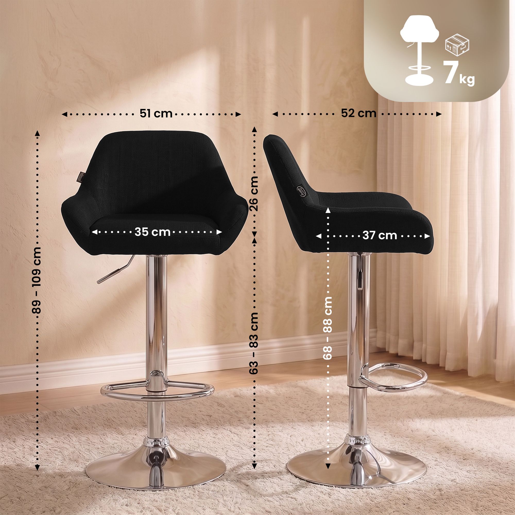 Tabouret de bar Braga en tissu