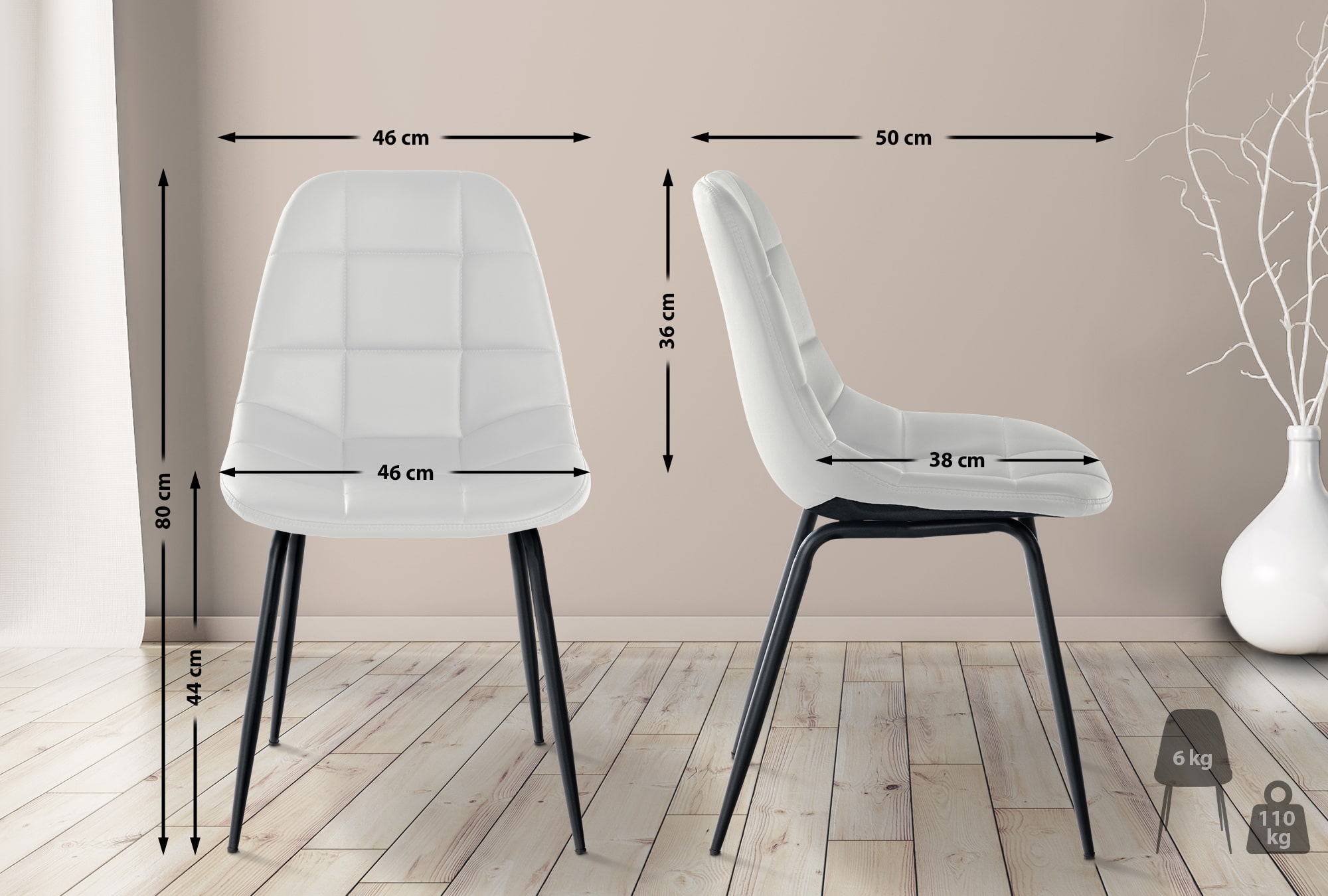 Chaise de salle à manger Tom avec Pieds en métal noir