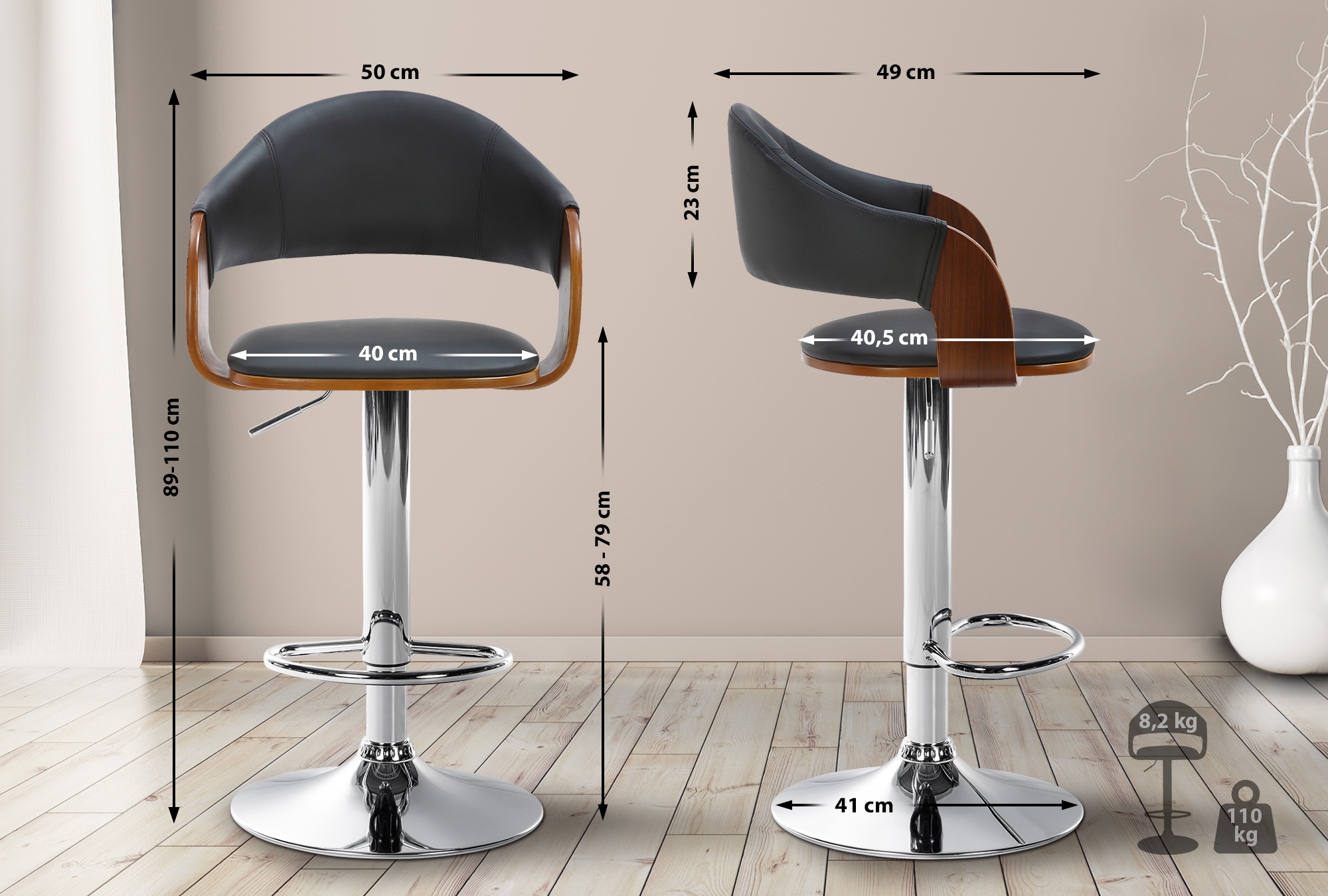 Lot de 2 tabourets de bar Nilse similicuir