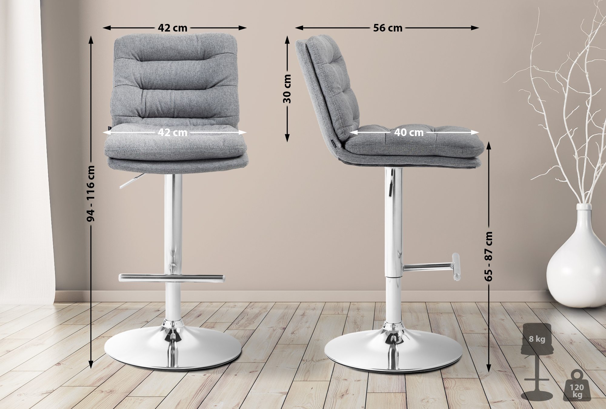 Lot de 2 tabourets de bar Damar tissu