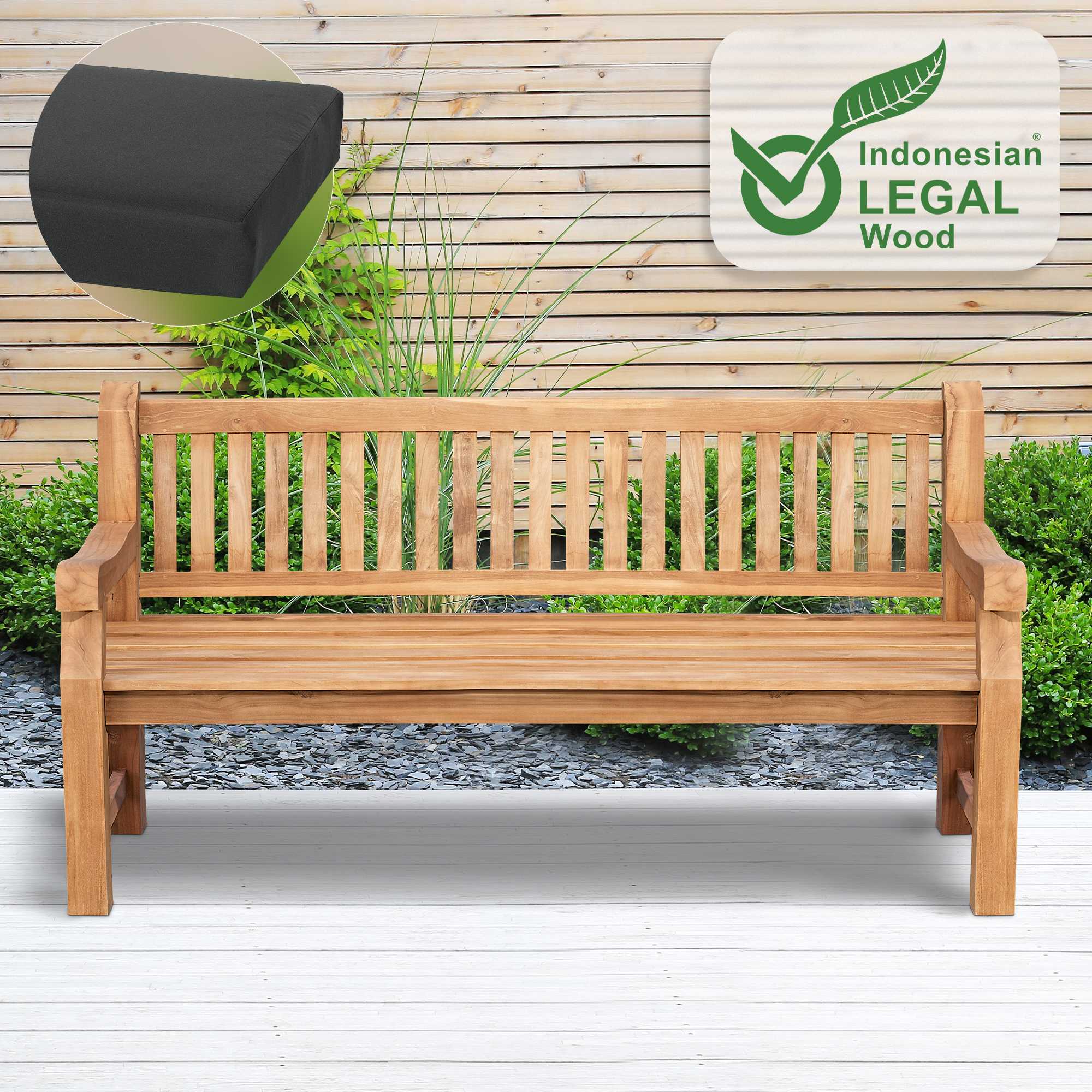 Banc de jardin en teck Daxon avec coussin d'assise