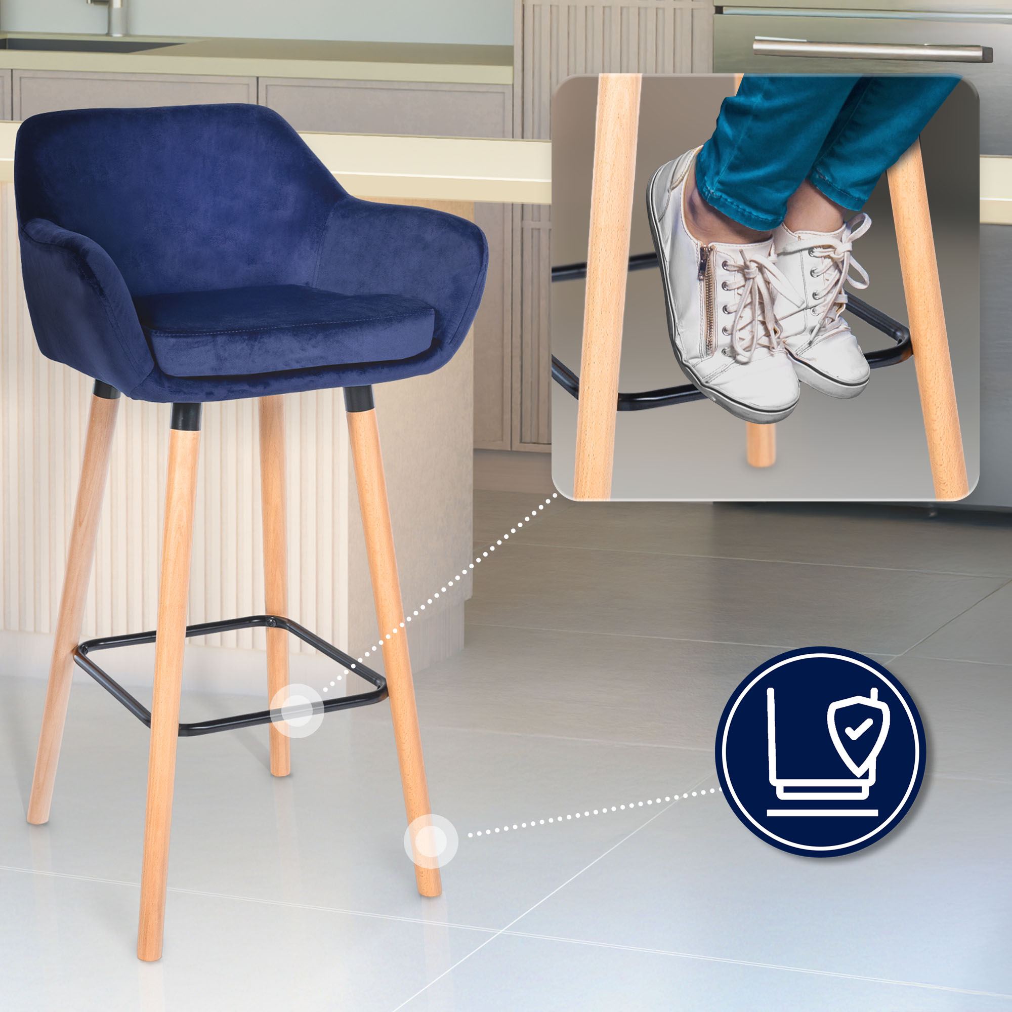 Lot de 2 tabourets de bar Grant en velours