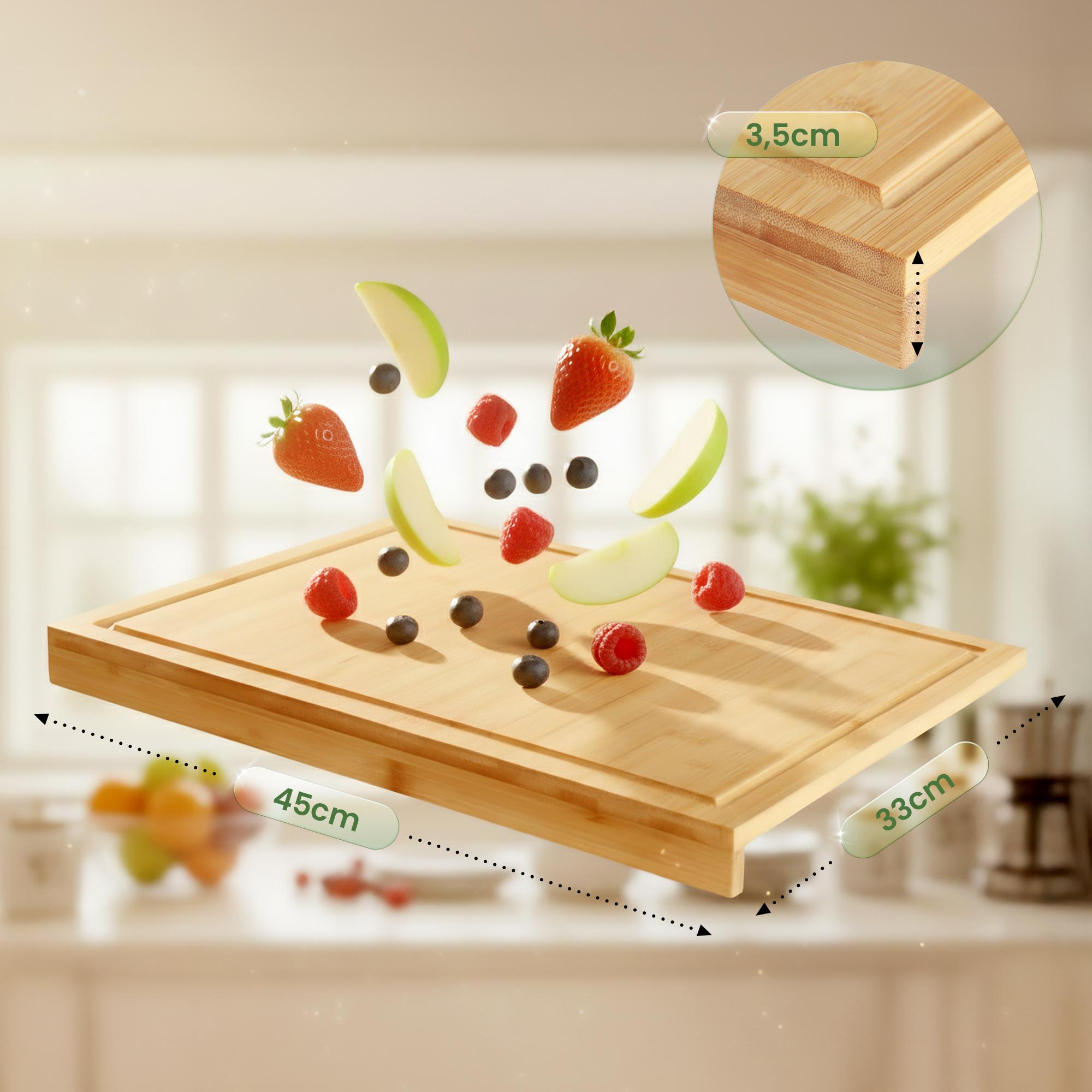 Planche à découper en bambou XXXL 45 x 33 cm avec bord d'appui