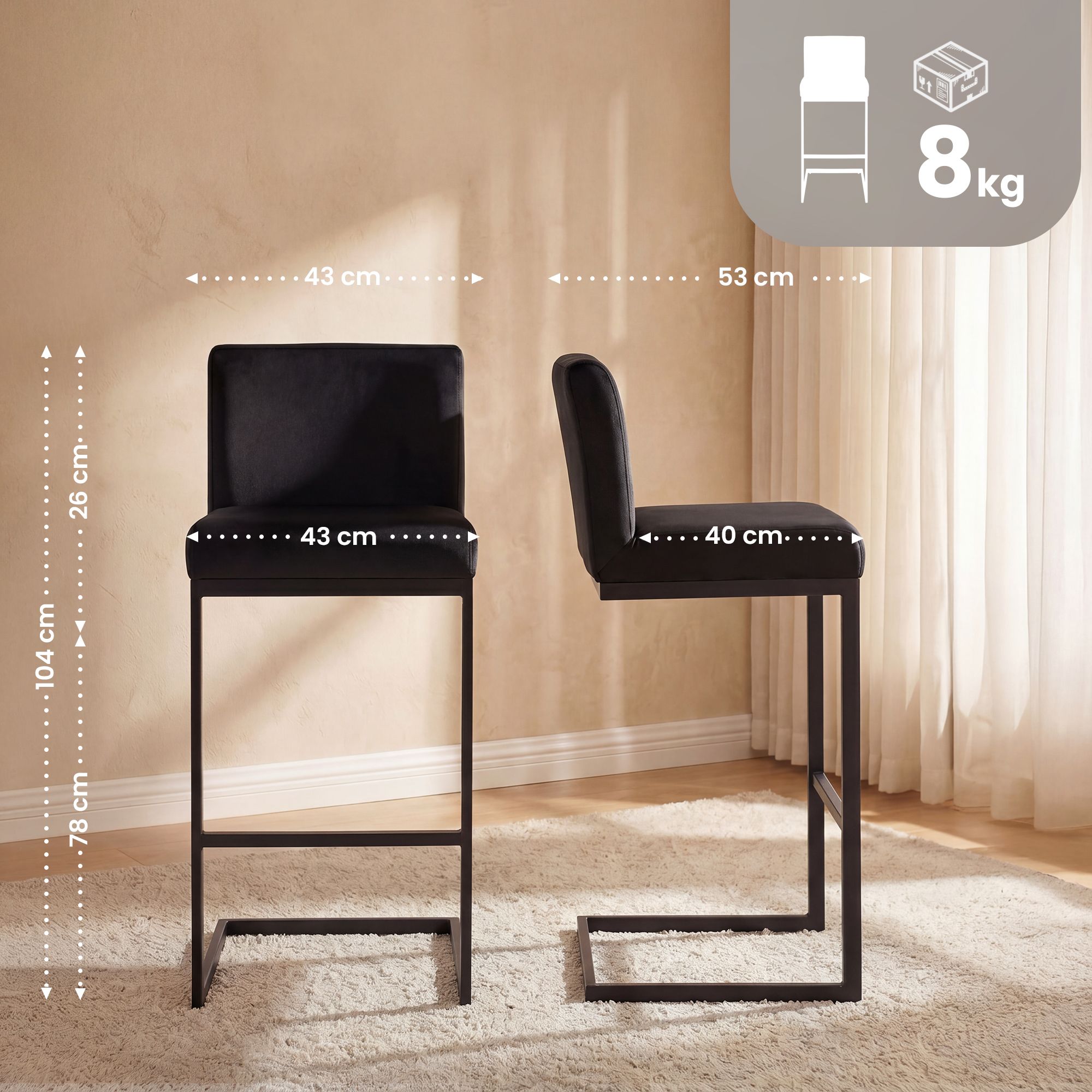 Lot de 2 tabourets de bar Hopewell en velours
