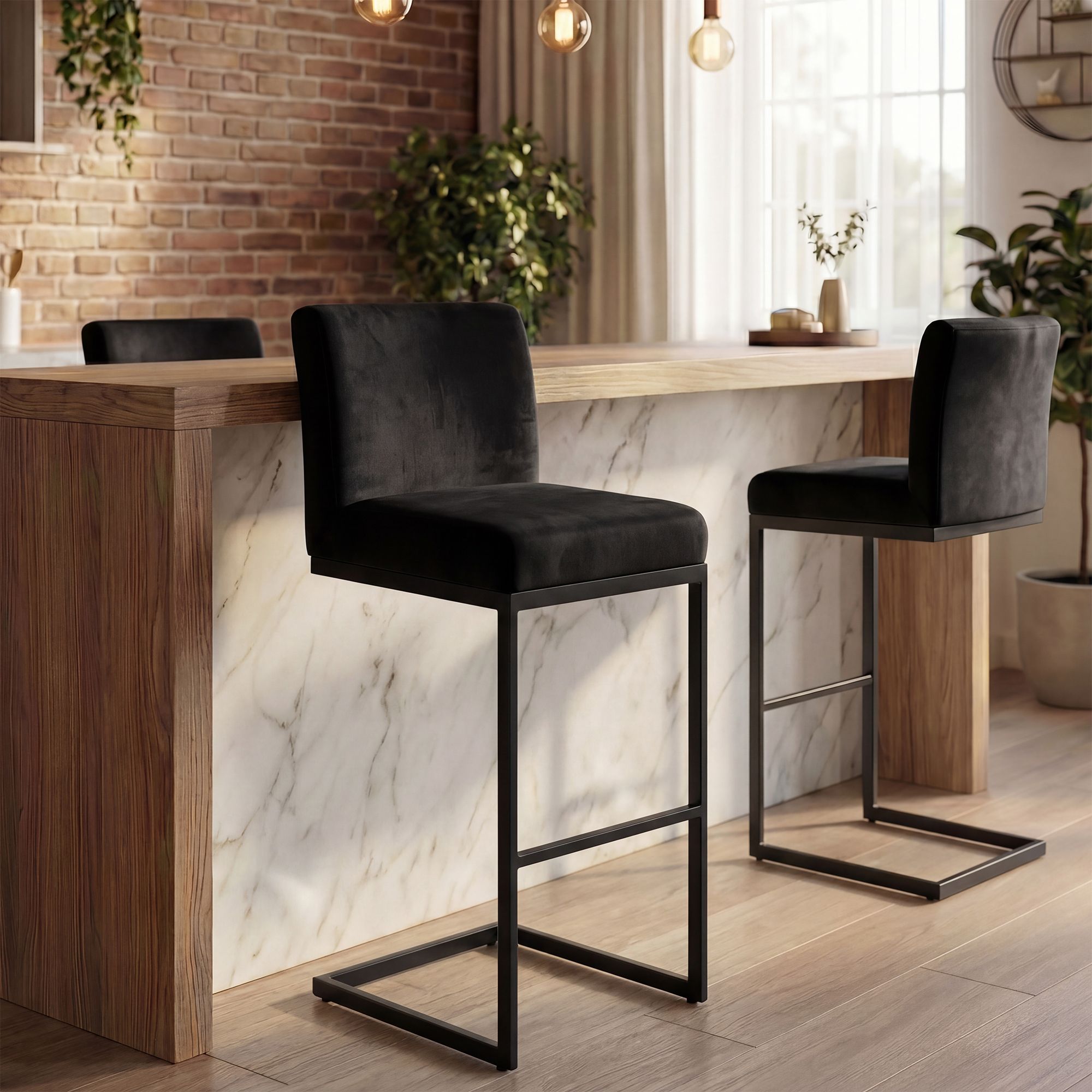 Lot de 2 tabourets de bar Hopewell en velours