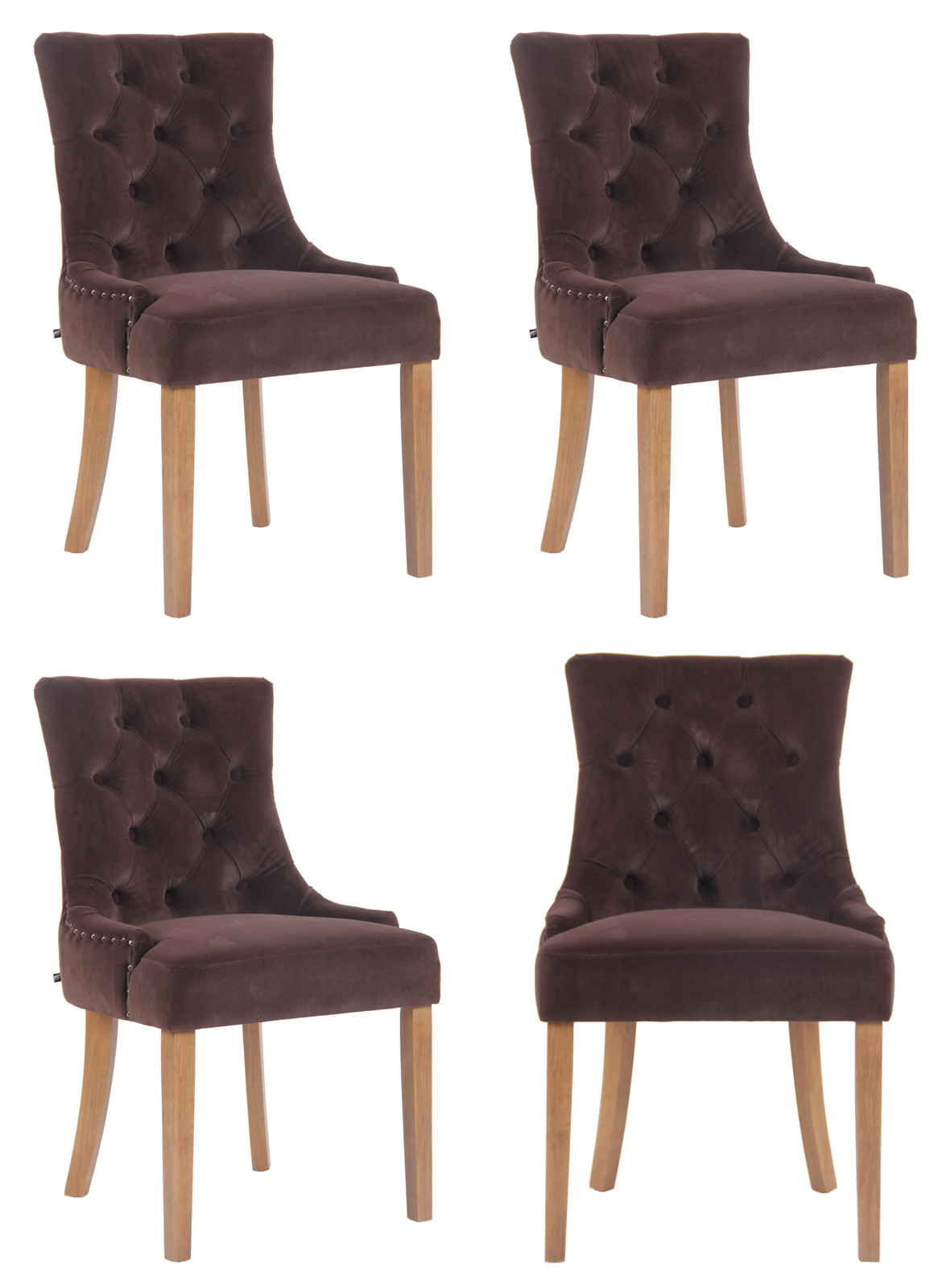 Lot de 4 Chaises de salle à manger Aberdeen en Velours Piètement en bois d'hévéa