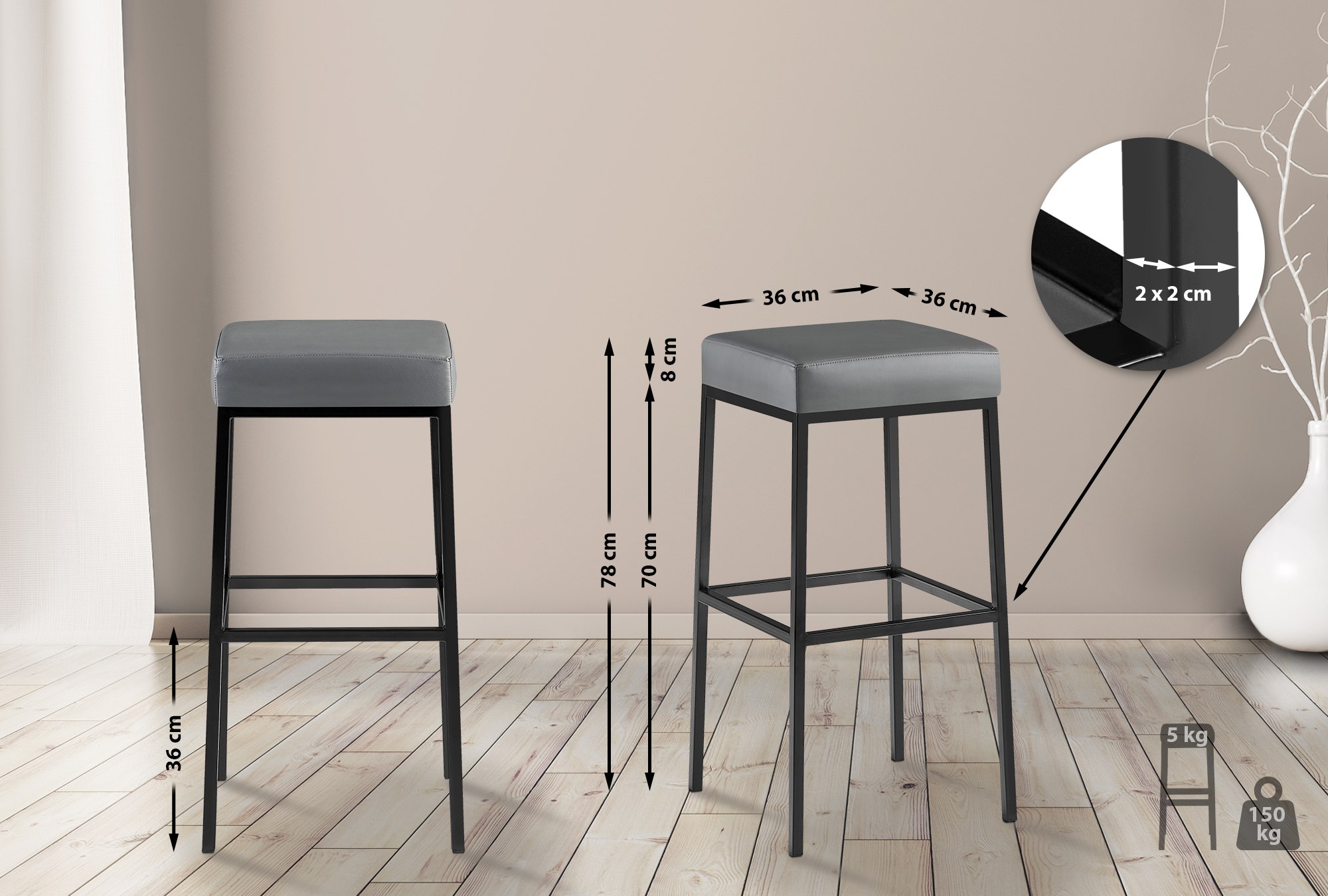 Set de 2 tabourets de bar Montreal revêtement en simili cuir