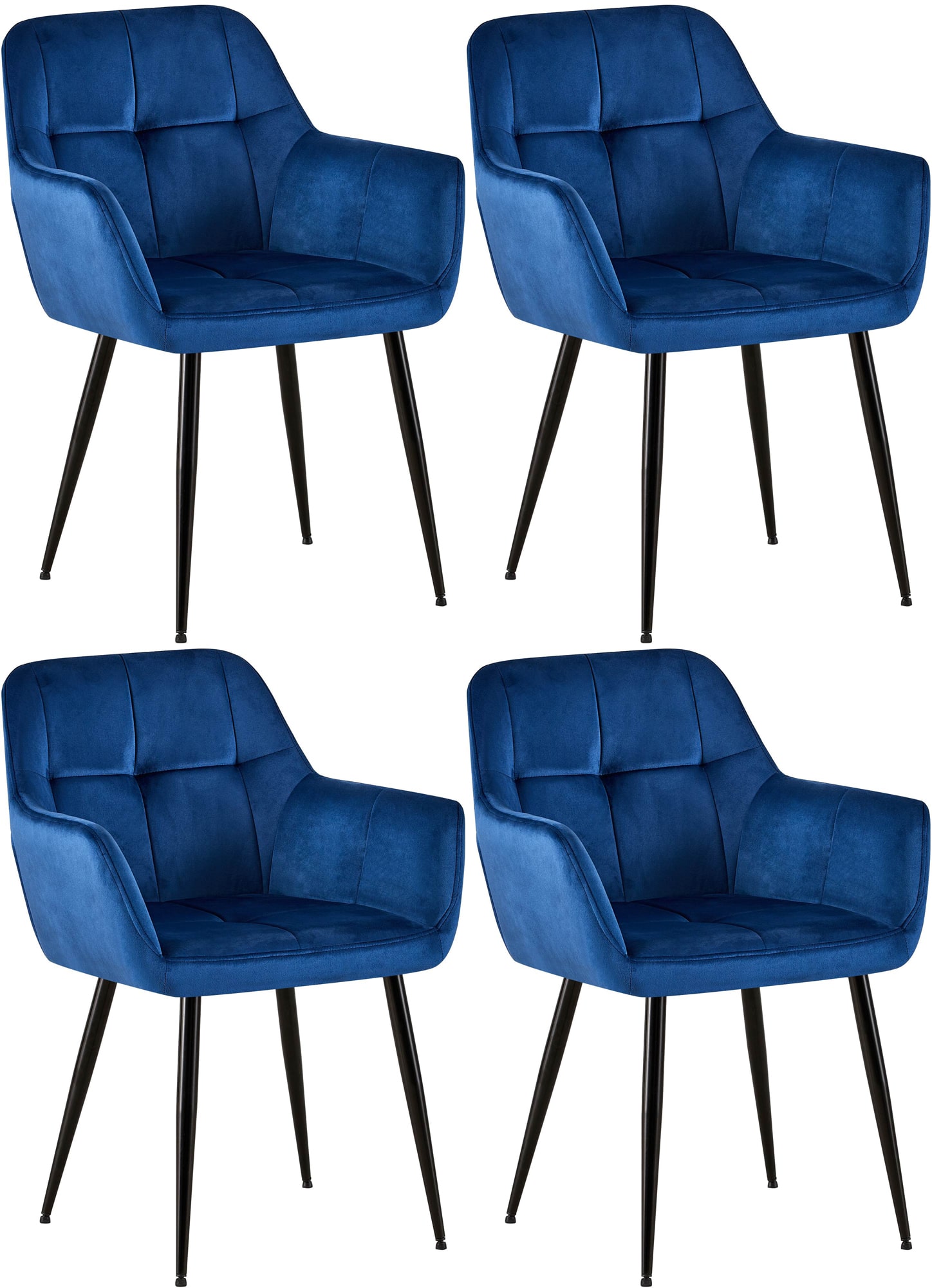 Lot de 4 Chaises de salle à manger Emia en Velours avec Piètement en Métal noir