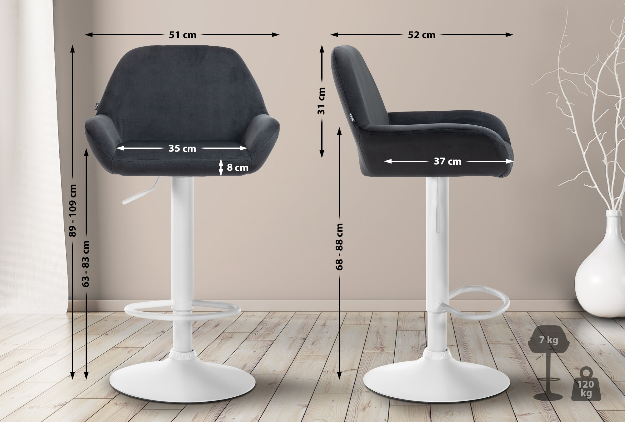 Ensemble de 2 tabourets de bar Braga en velours