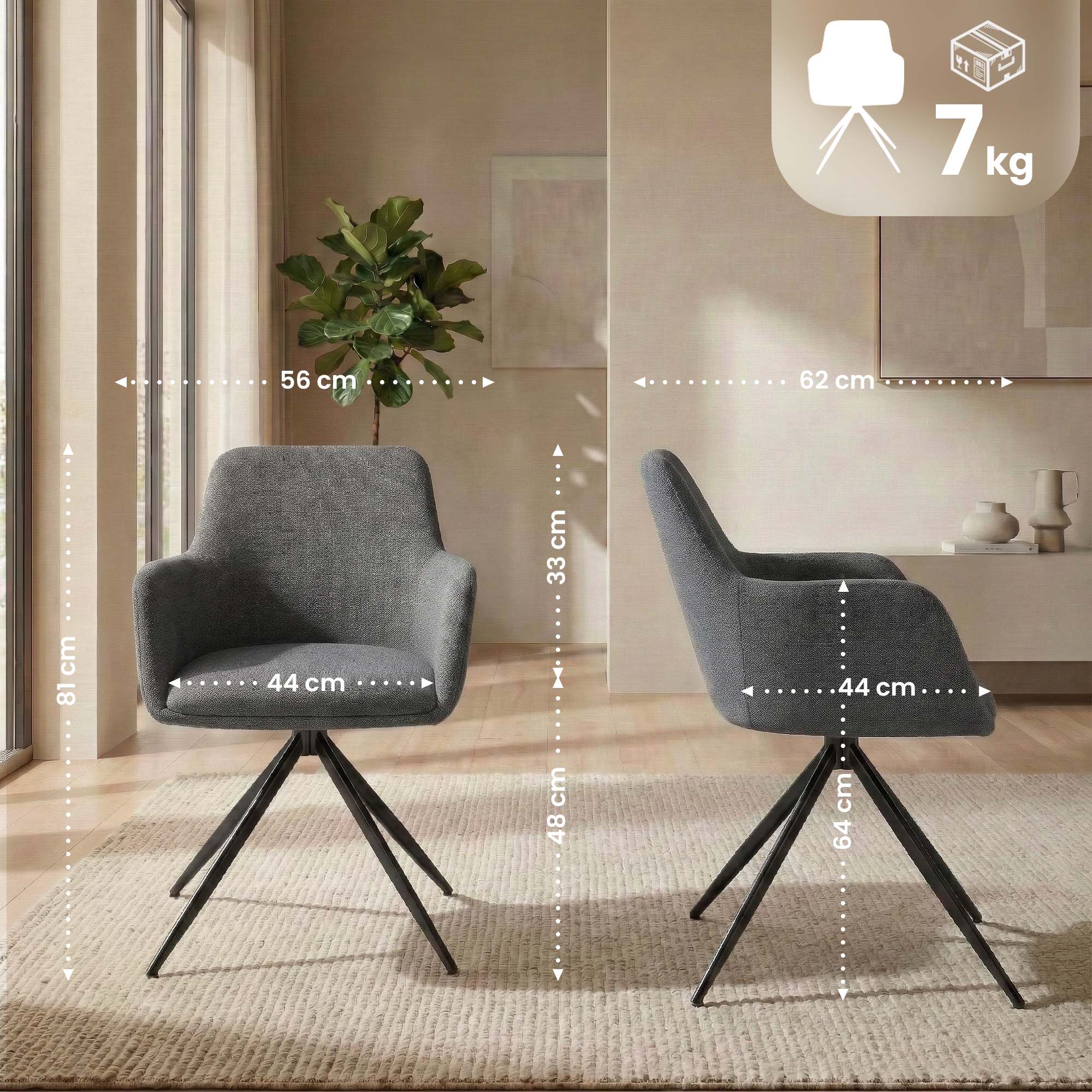 Lot de 2 chaises de salle a manger Olema en tissu