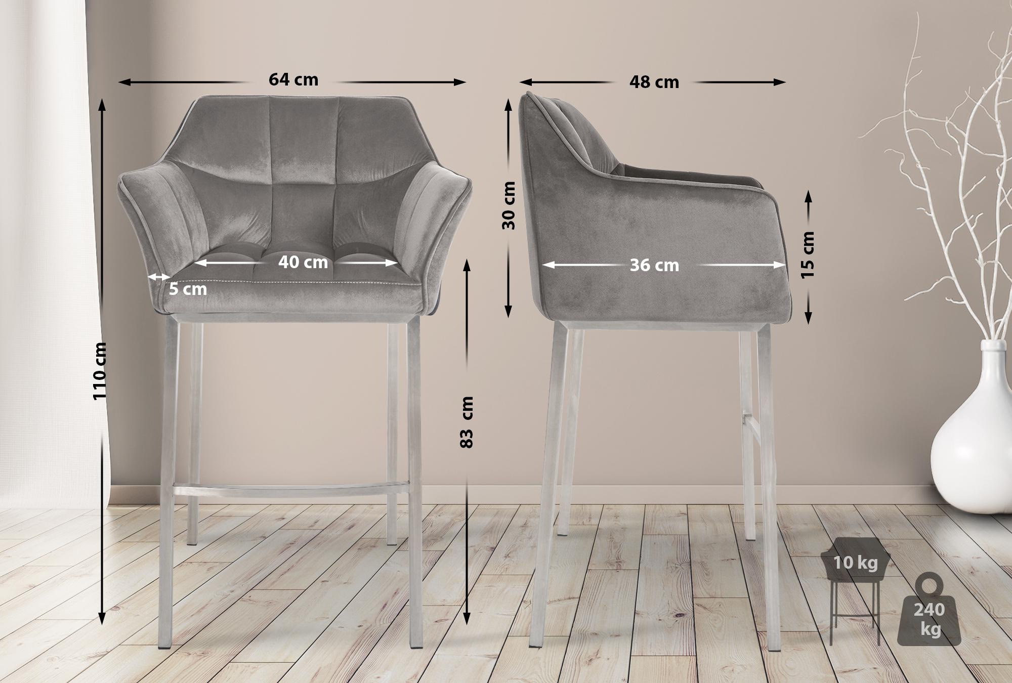 Tabouret de bar Damaso en velours avec pietement a quatre pieds