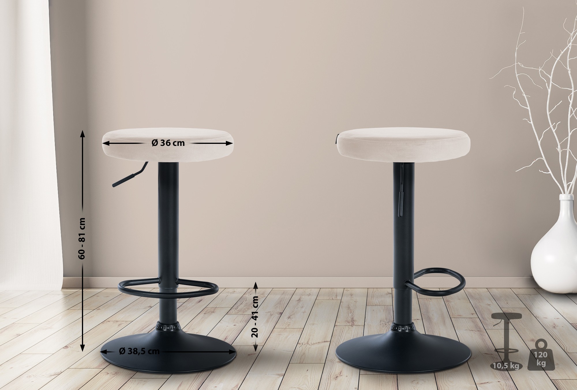 Lot de 2 tabourets de bar Ponte velours