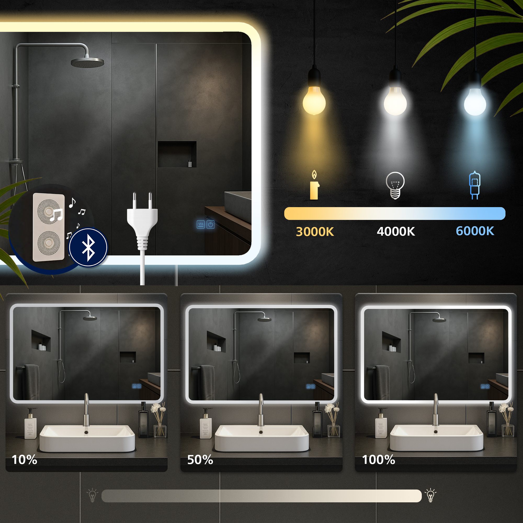 Miroir de salle de bain Jericho avec Bluetooth