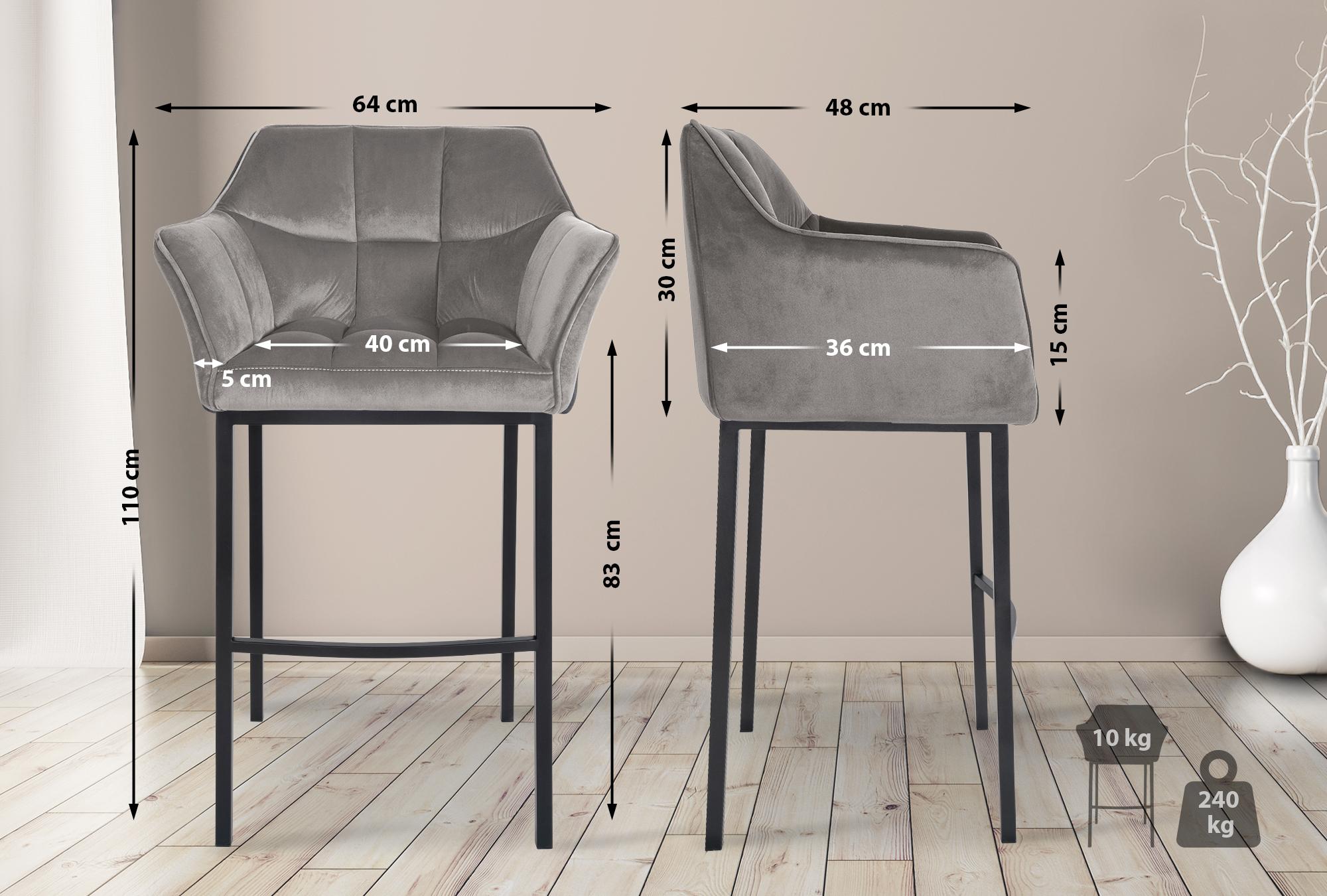 Tabouret de bar Damaso en velours avec pietement a quatre pieds