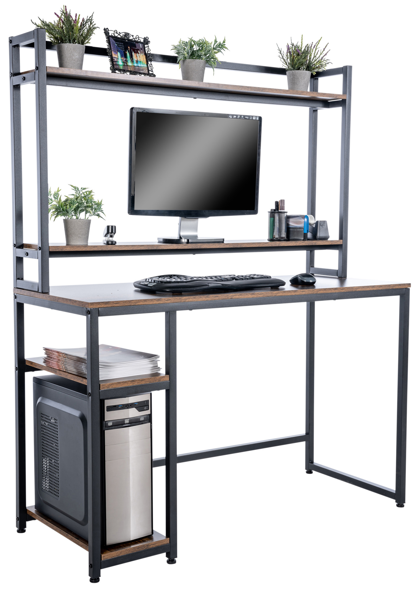 Bureau Billings avec Plateaux en Bois Cadre en Tubes d'acier et rangement