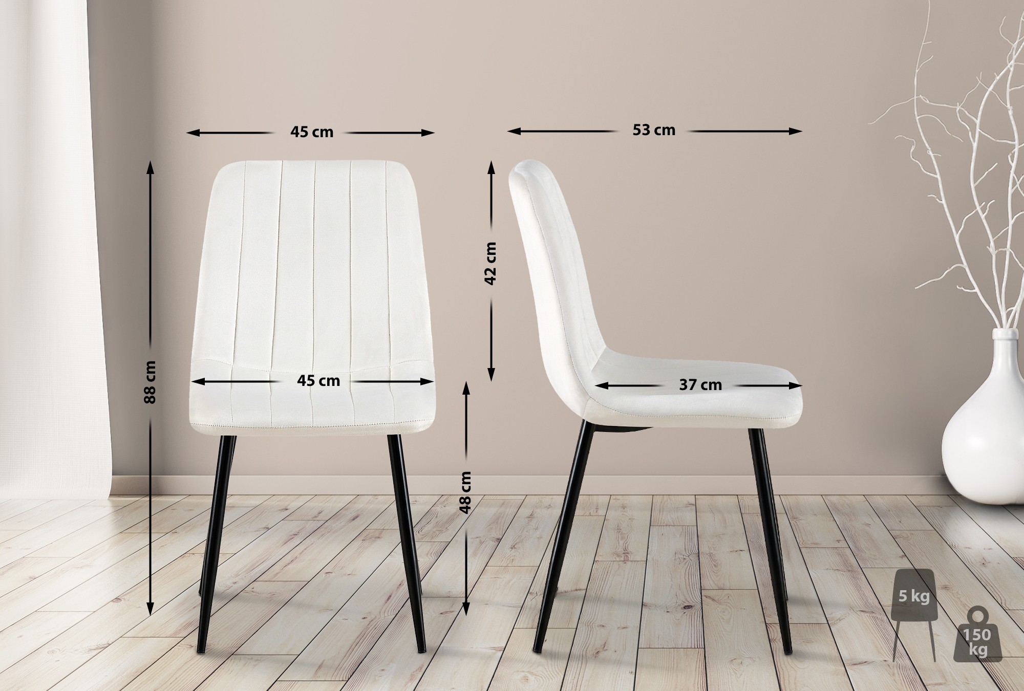 Lot de 4 Chaises de salle à manger Dijon avec Piètement en métal noir
