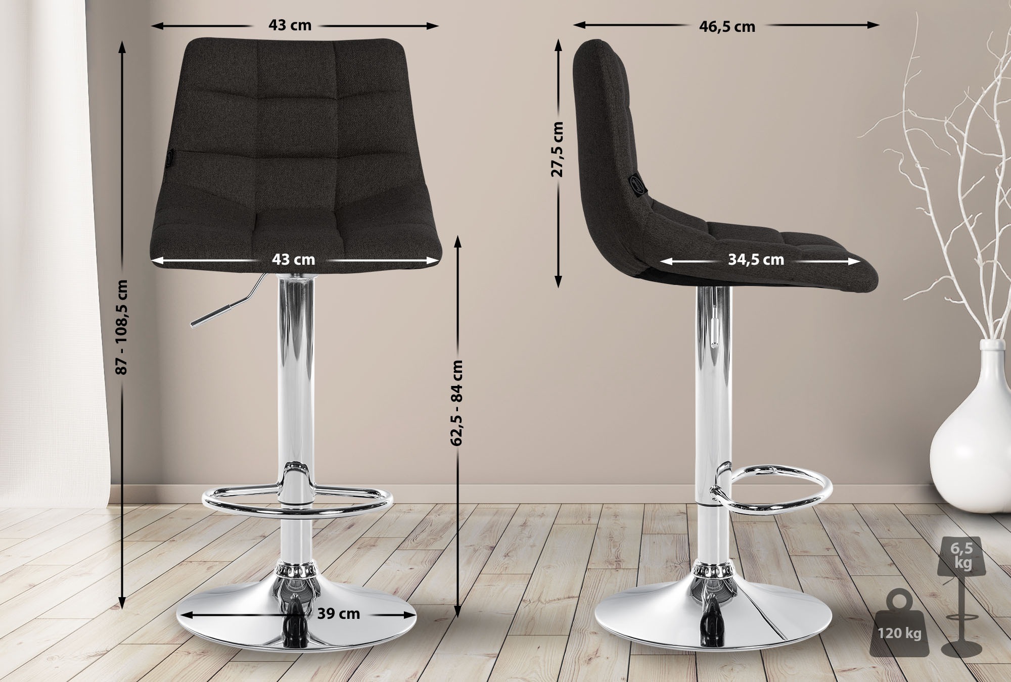 Lot de 2 tabourets de bar Jerry tissu