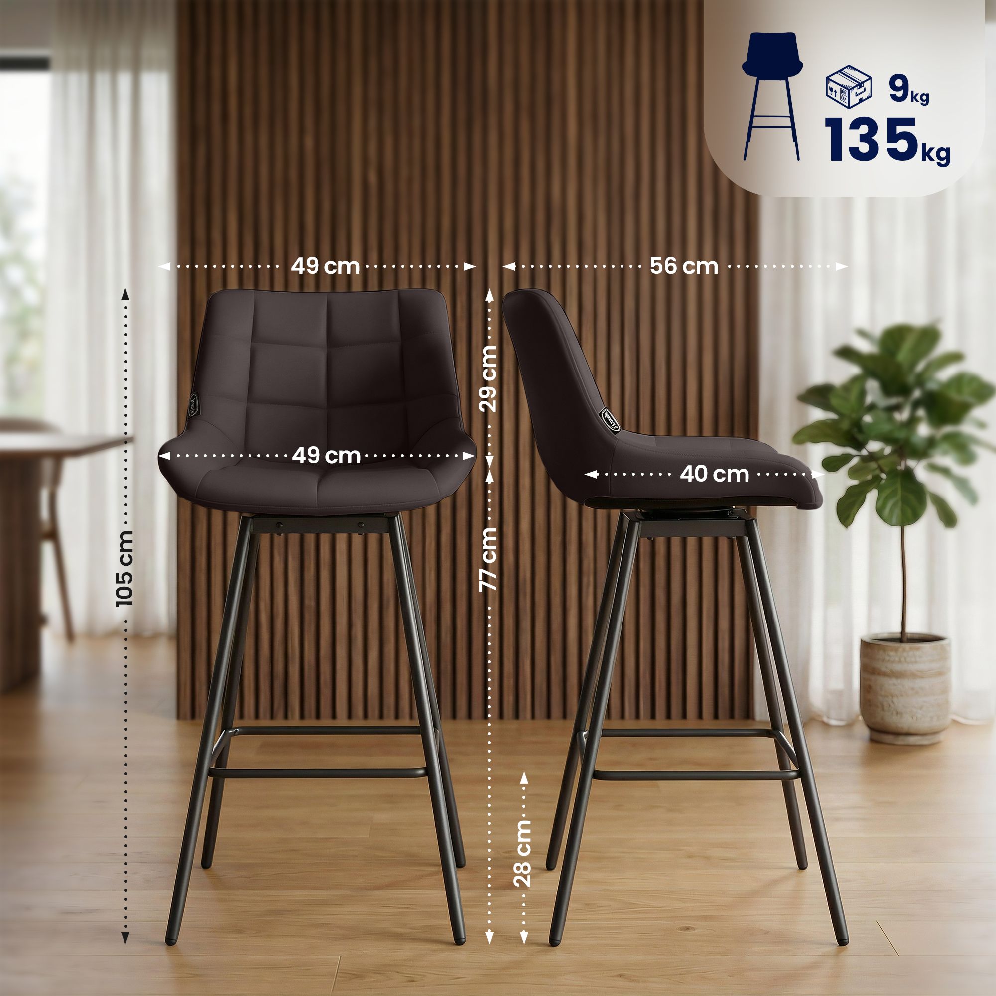 Lot de 4 tabourets de bar Weston pivotants