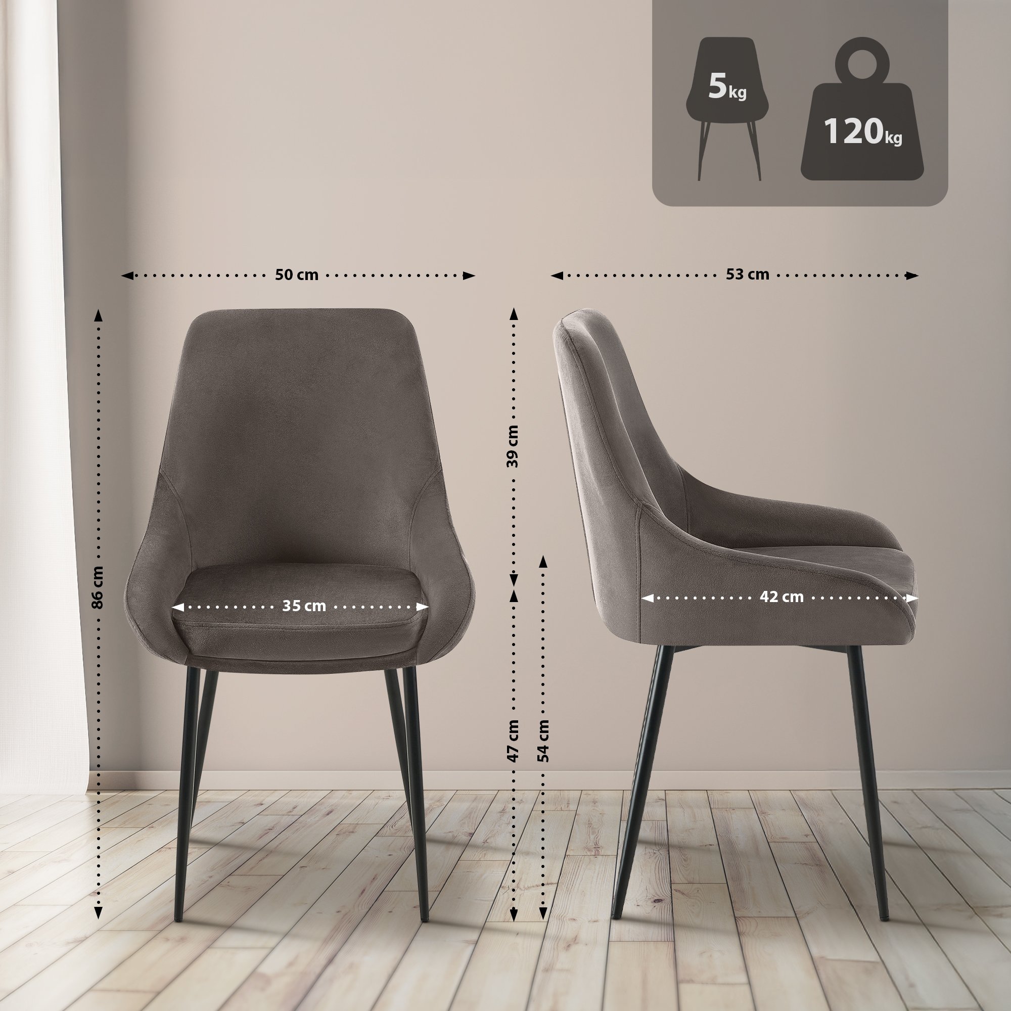 Chaise de salle à manger Elmira velours